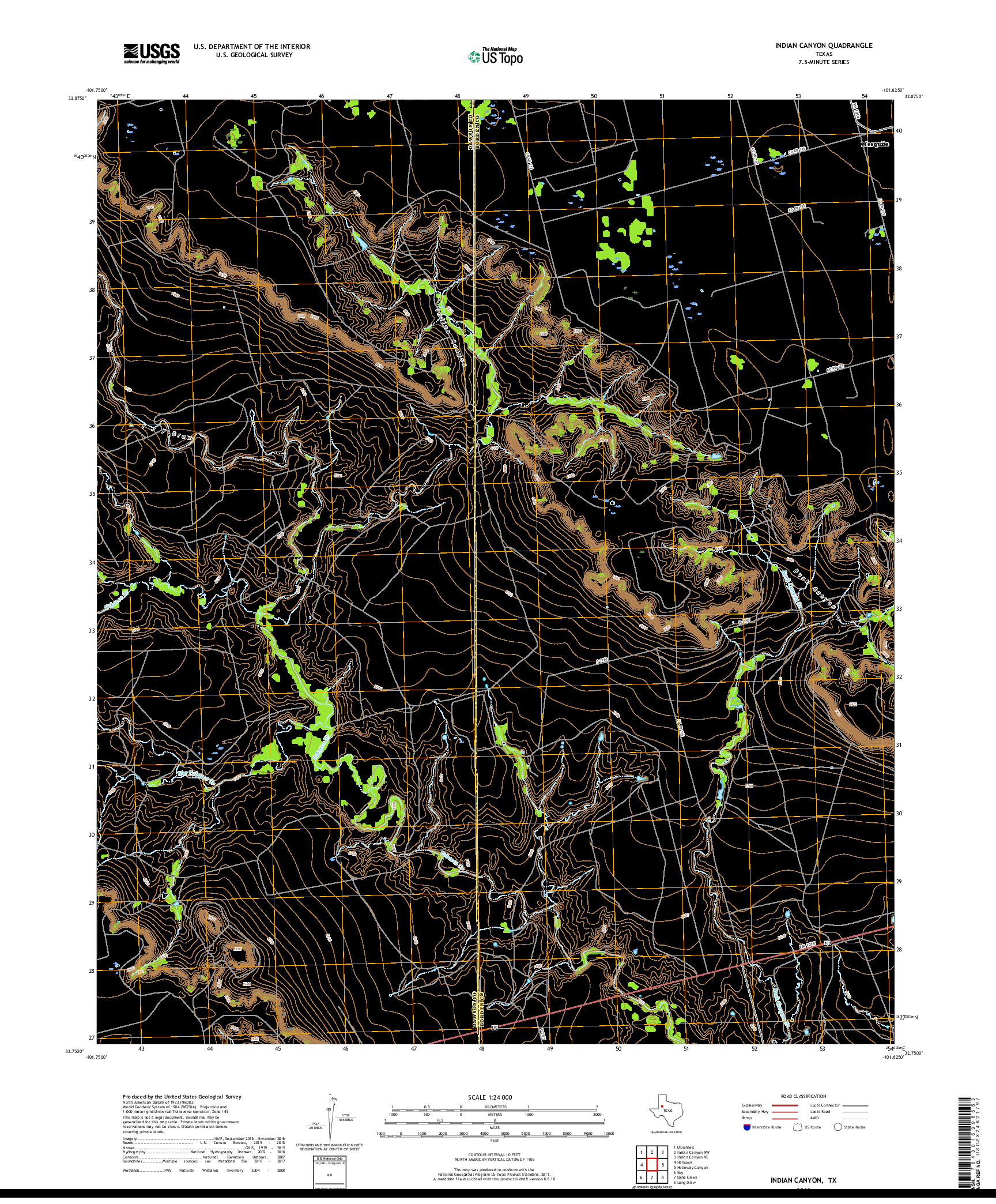 USGS US TOPO 7.5-MINUTE MAP FOR INDIAN CANYON, TX 2019