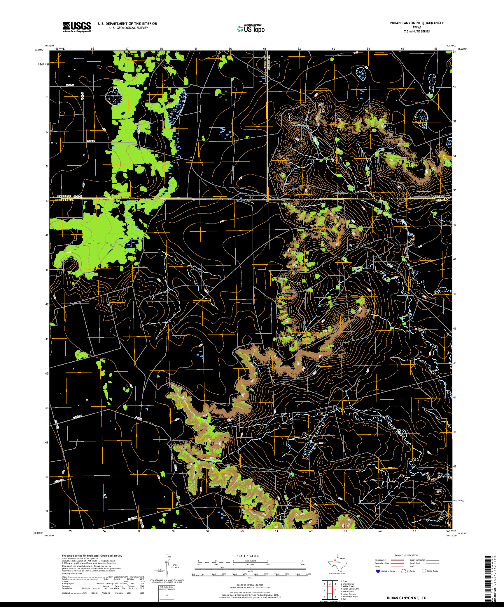 USGS US TOPO 7.5-MINUTE MAP FOR INDIAN CANYON NE, TX 2019