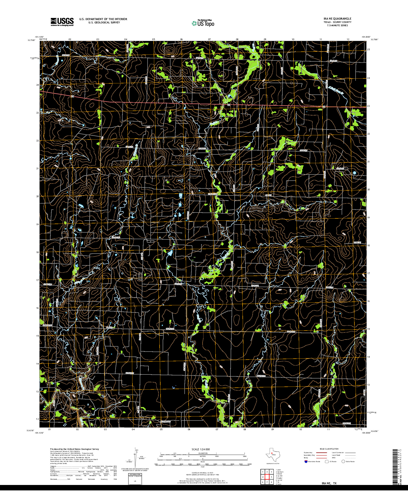 USGS US TOPO 7.5-MINUTE MAP FOR IRA NE, TX 2019