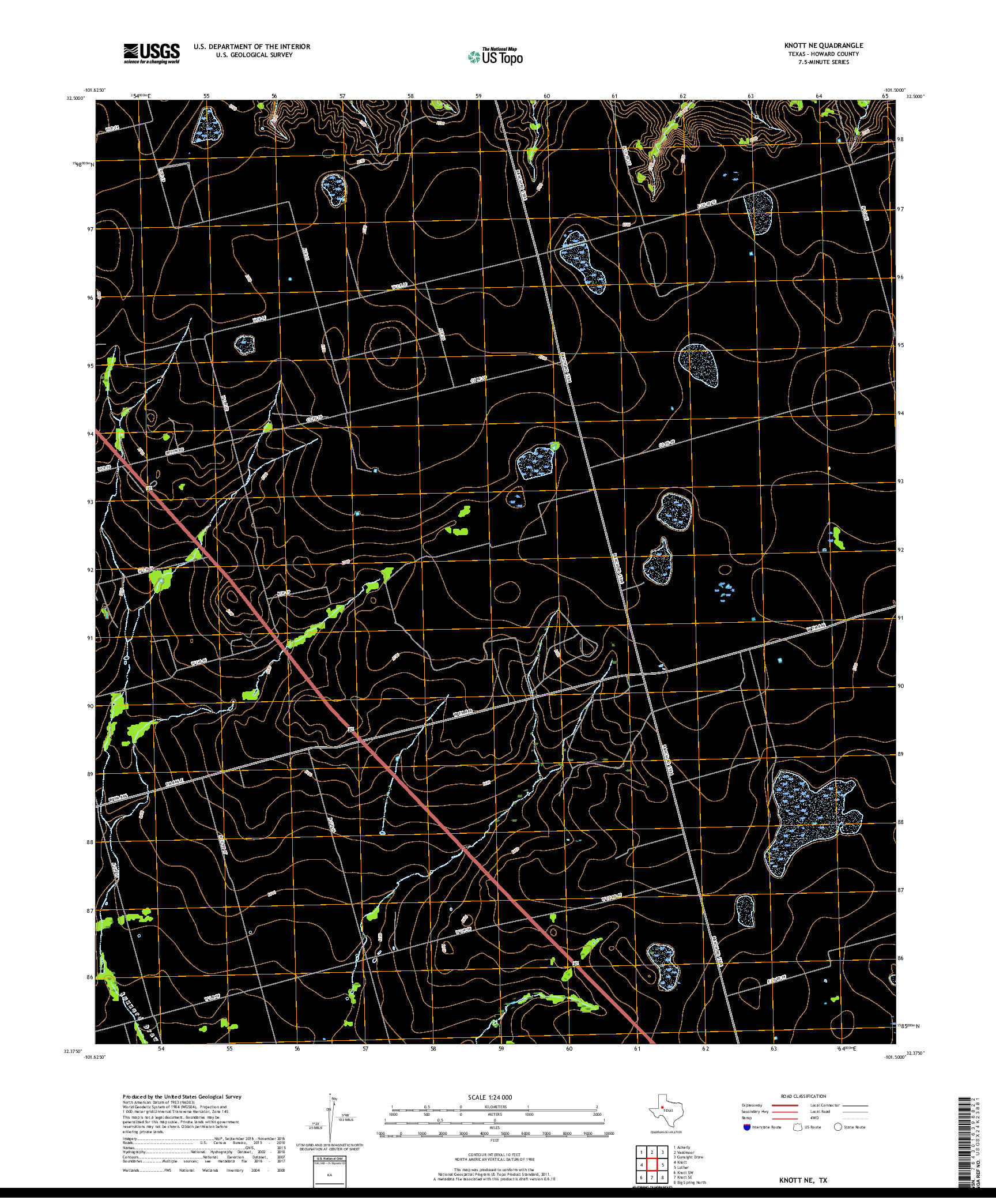 USGS US TOPO 7.5-MINUTE MAP FOR KNOTT NE, TX 2019