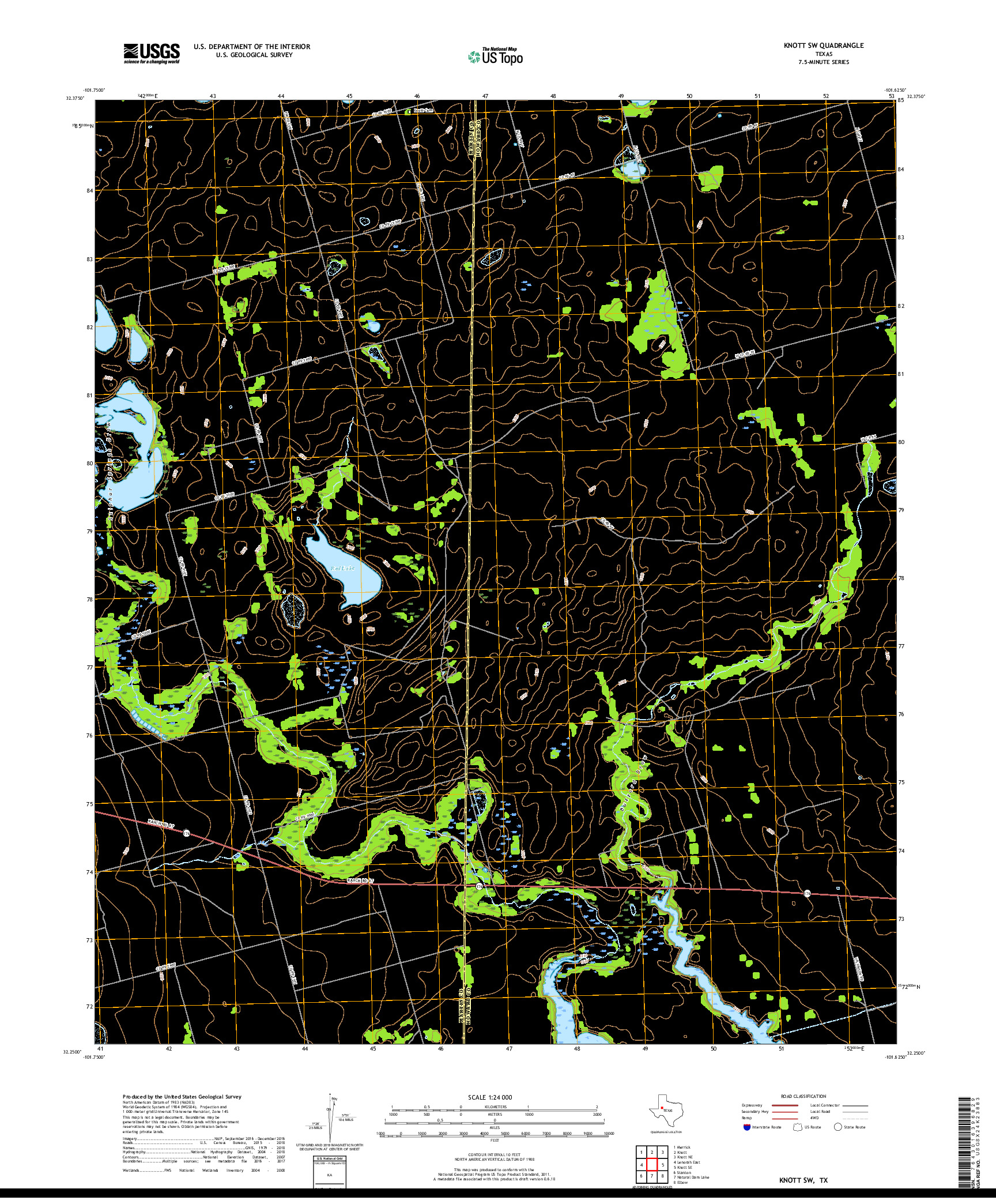 USGS US TOPO 7.5-MINUTE MAP FOR KNOTT SW, TX 2019