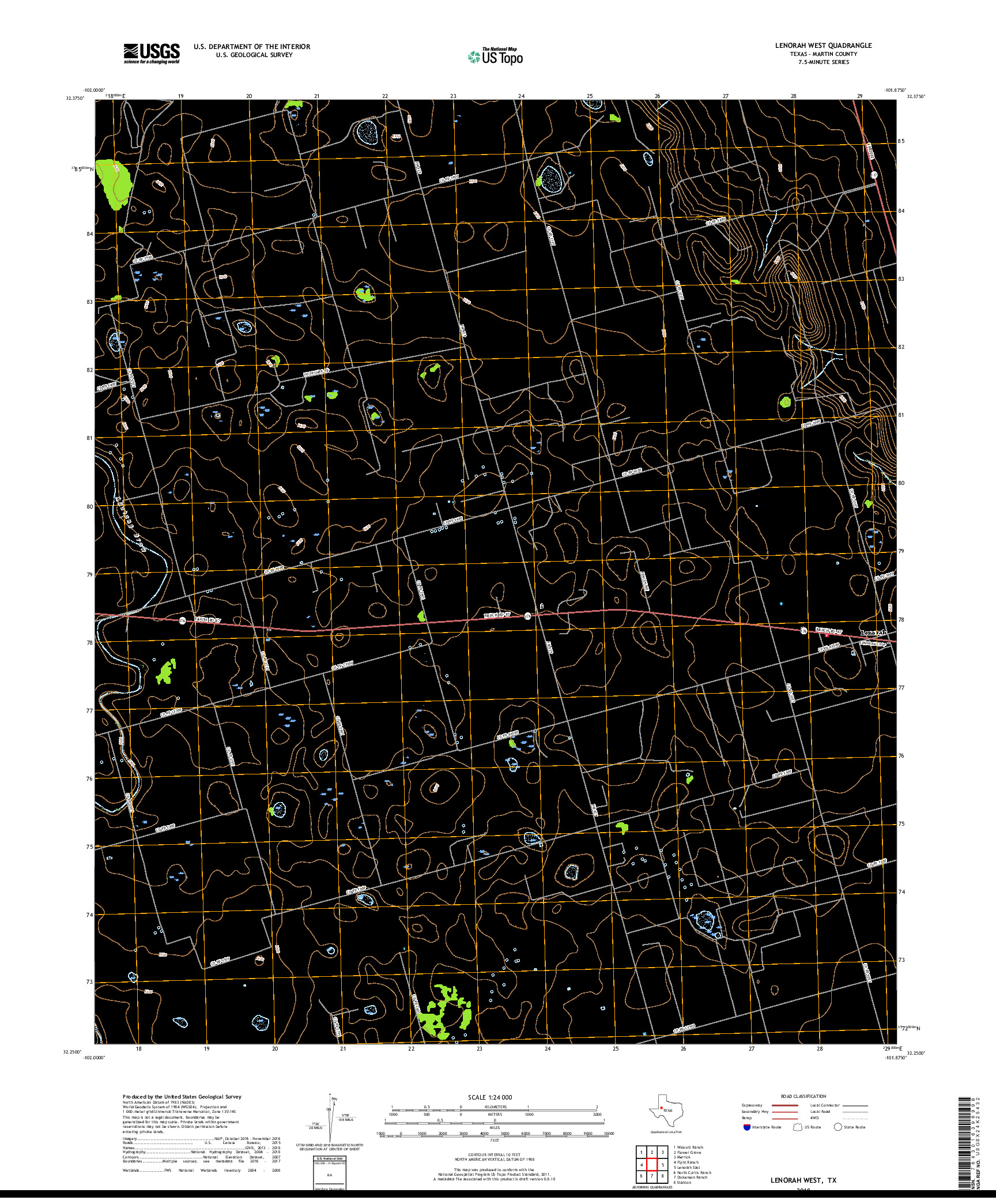 USGS US TOPO 7.5-MINUTE MAP FOR LENORAH WEST, TX 2019