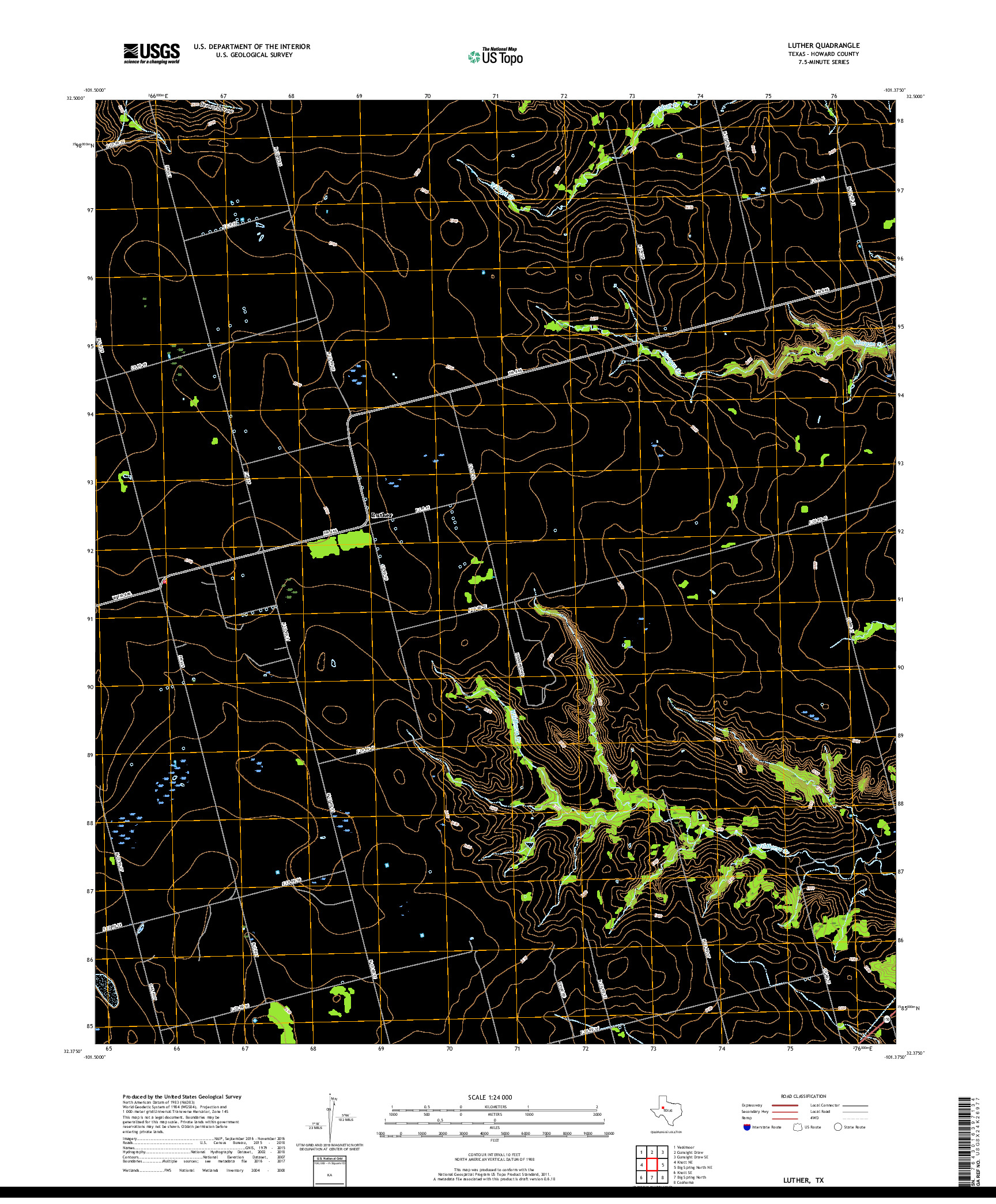 USGS US TOPO 7.5-MINUTE MAP FOR LUTHER, TX 2019