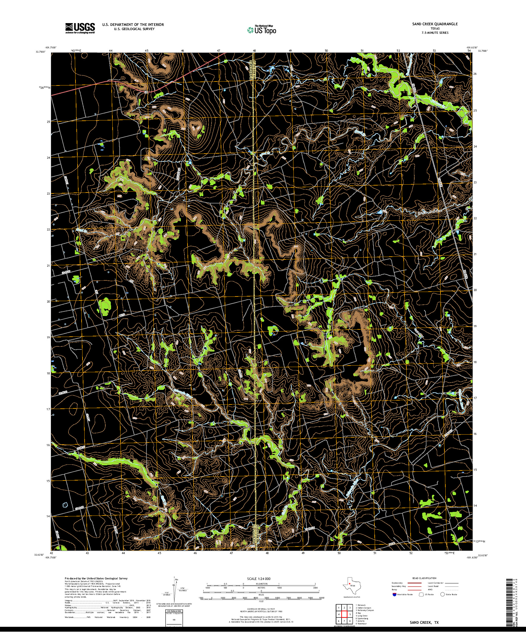 USGS US TOPO 7.5-MINUTE MAP FOR SAND CREEK, TX 2019