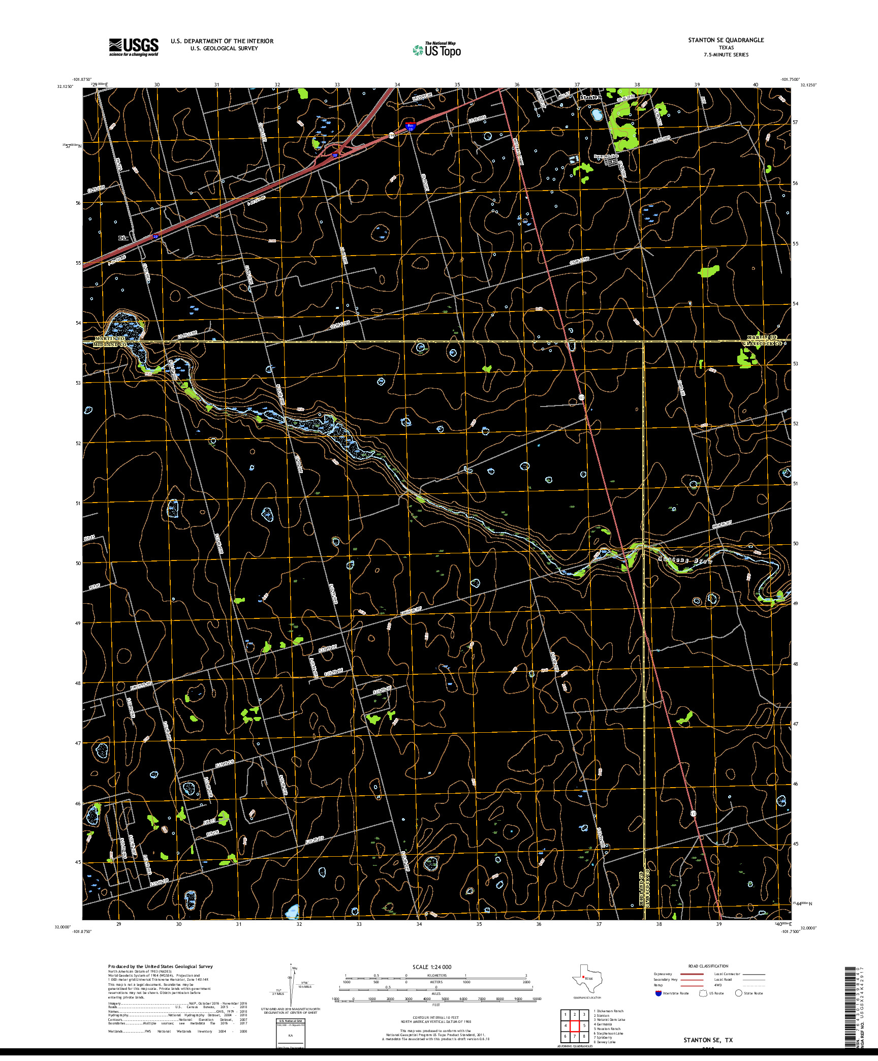 USGS US TOPO 7.5-MINUTE MAP FOR STANTON SE, TX 2019