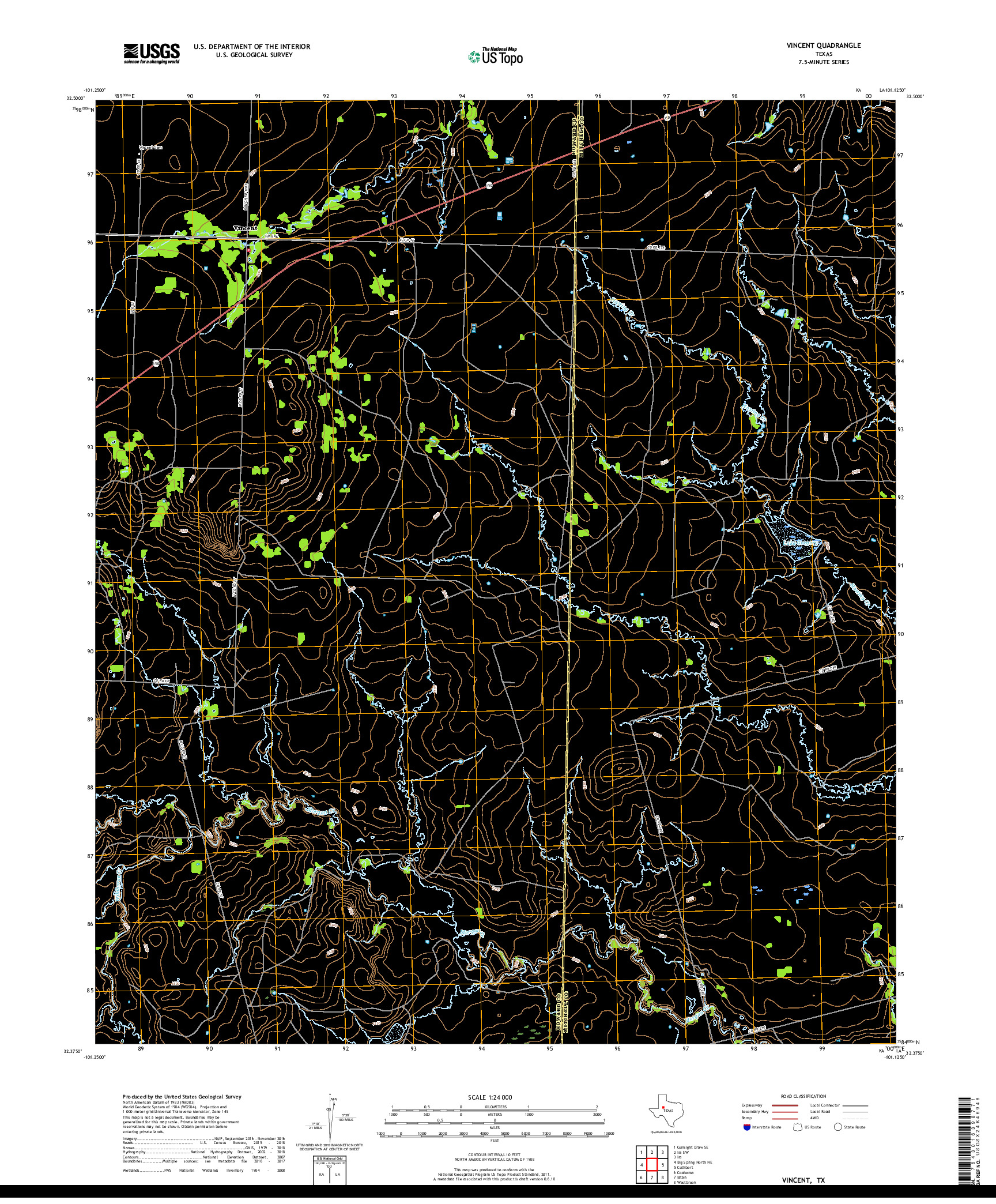 USGS US TOPO 7.5-MINUTE MAP FOR VINCENT, TX 2019