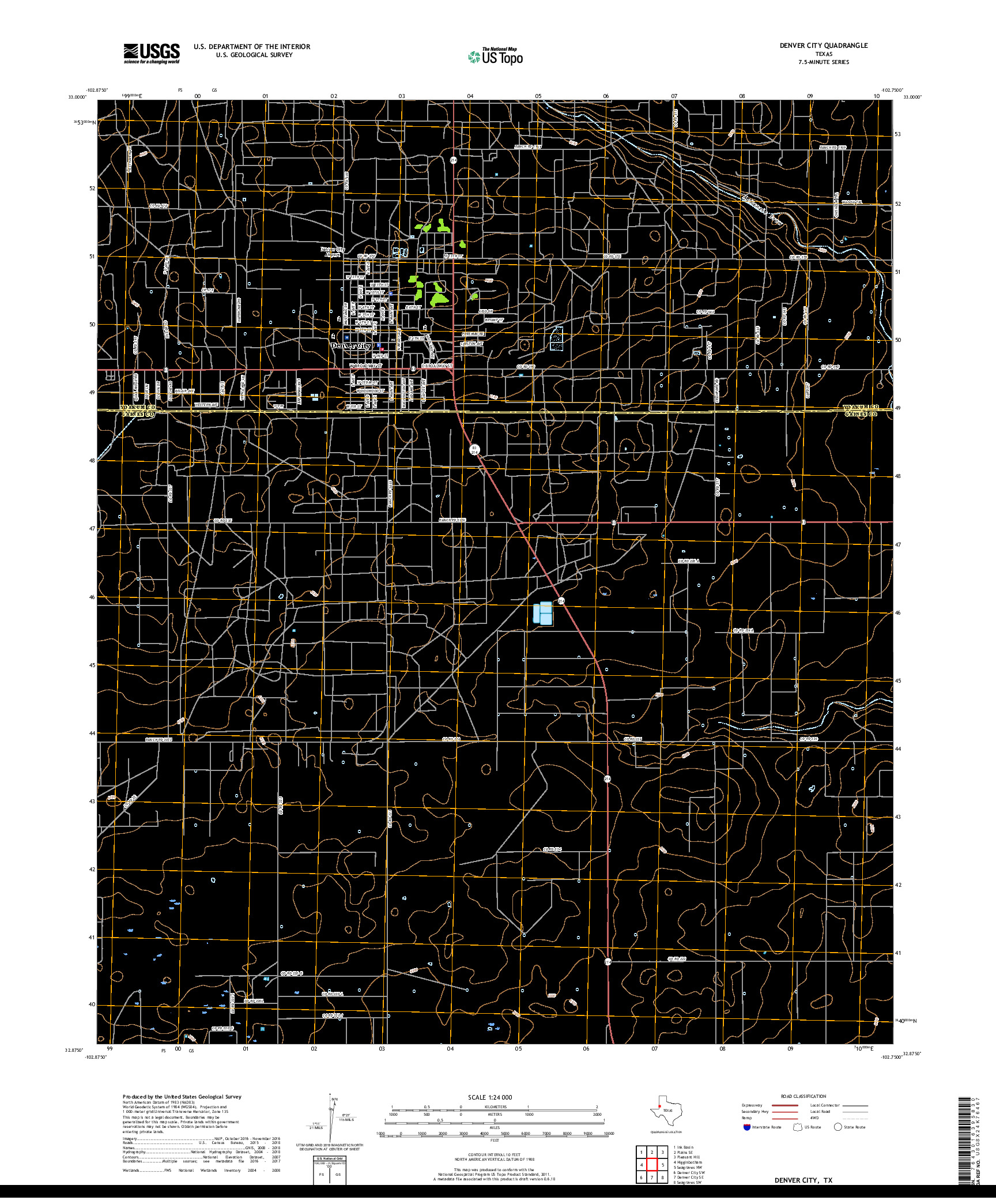 USGS US TOPO 7.5-MINUTE MAP FOR DENVER CITY, TX 2019