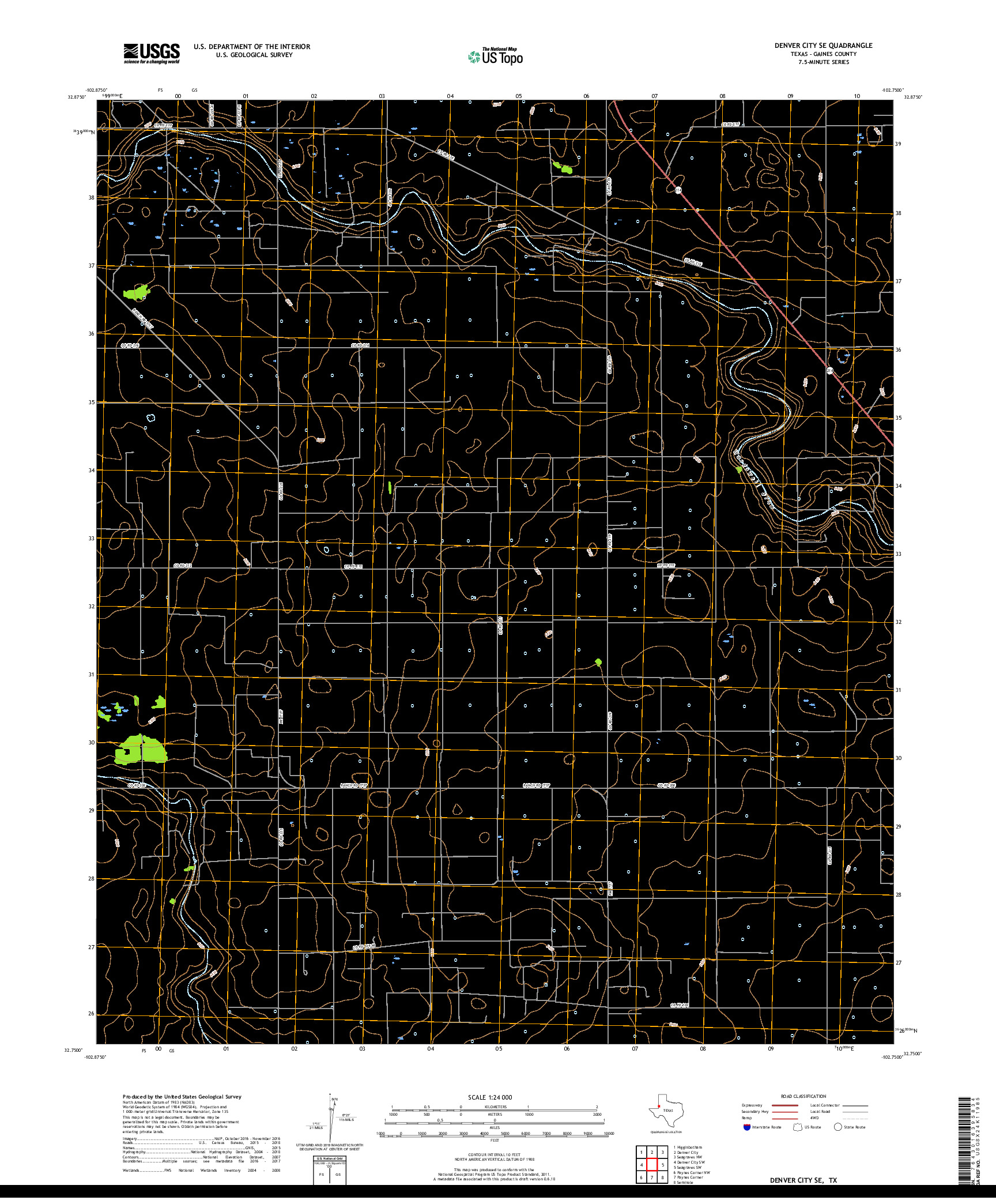 USGS US TOPO 7.5-MINUTE MAP FOR DENVER CITY SE, TX 2019