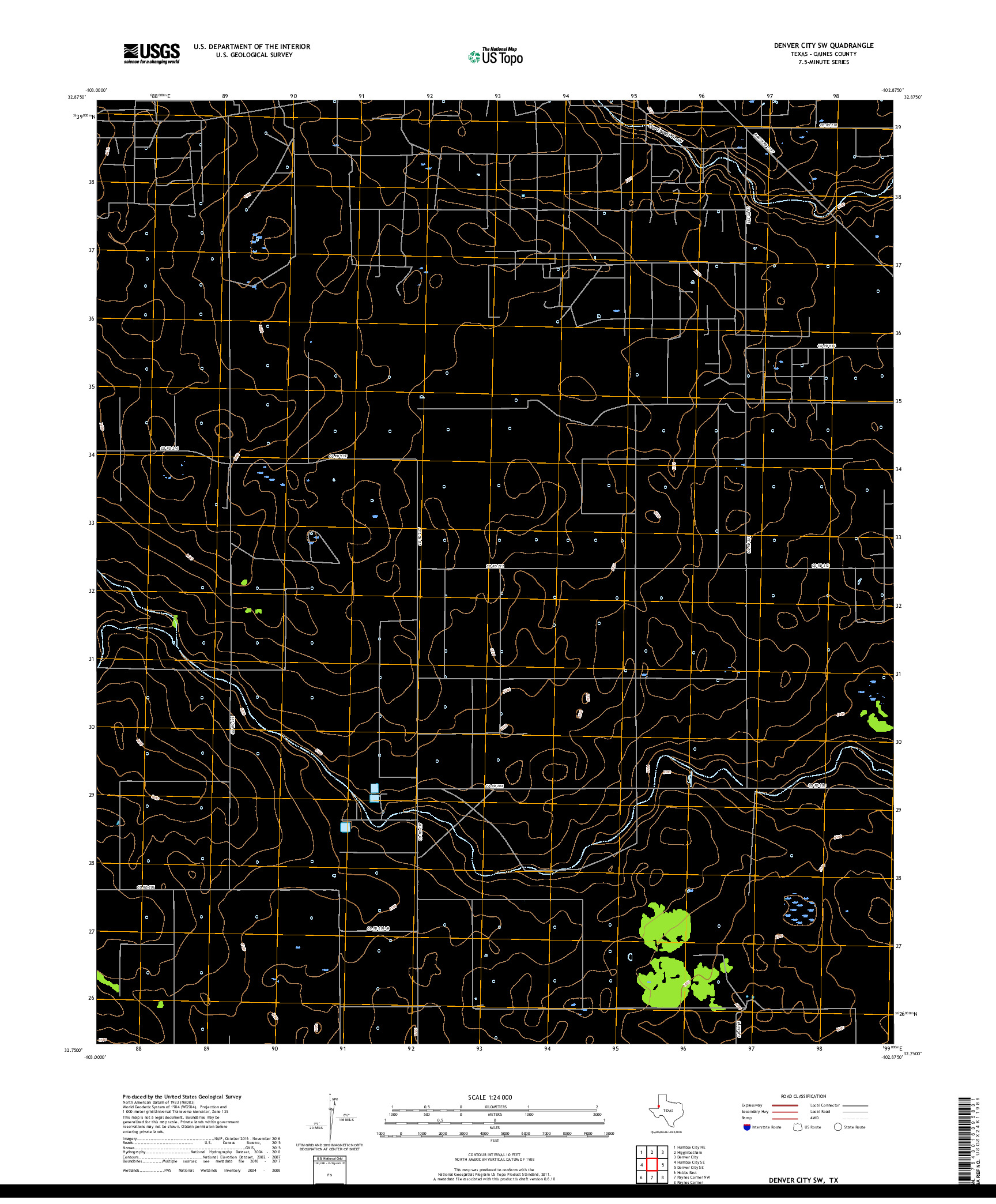 USGS US TOPO 7.5-MINUTE MAP FOR DENVER CITY SW, TX 2019