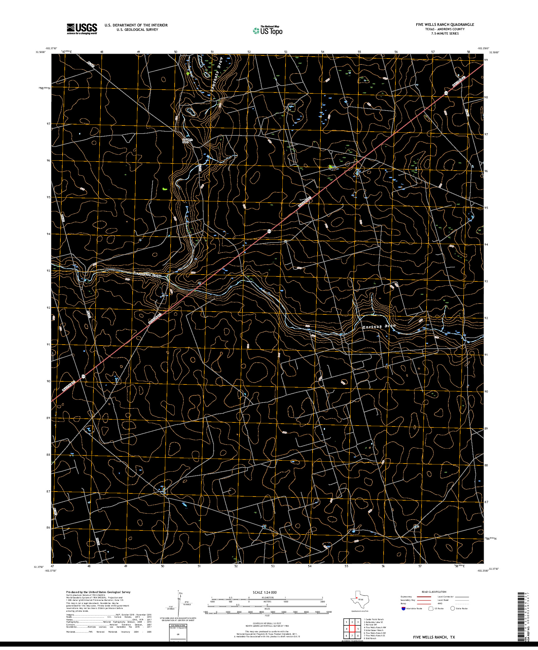 USGS US TOPO 7.5-MINUTE MAP FOR FIVE WELLS RANCH, TX 2019