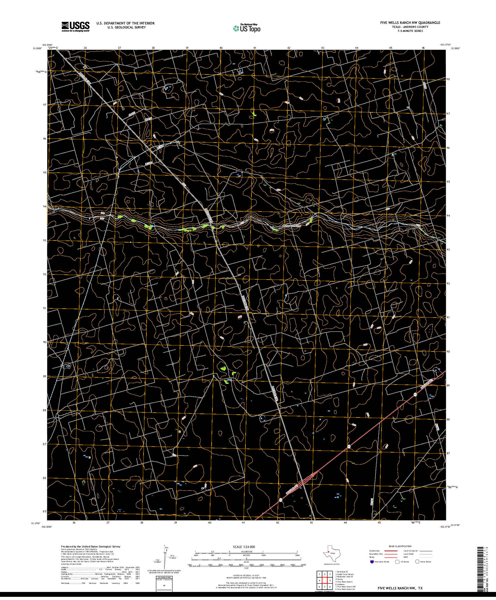 USGS US TOPO 7.5-MINUTE MAP FOR FIVE WELLS RANCH NW, TX 2019