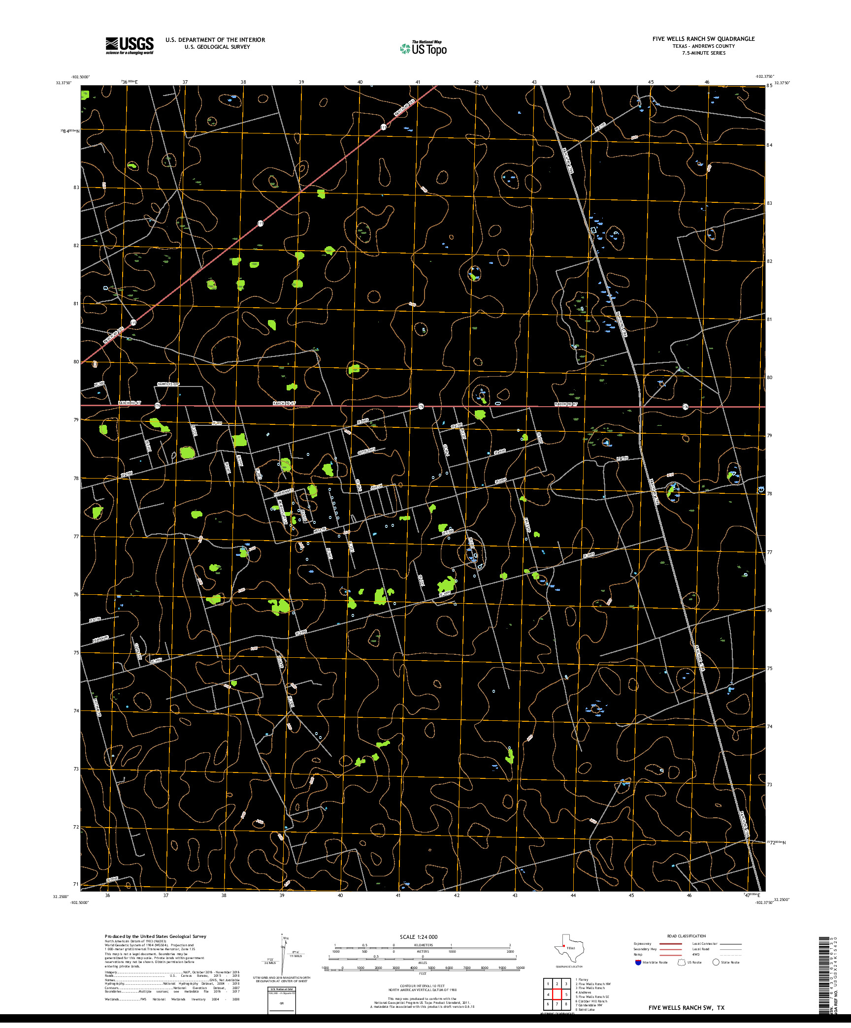 USGS US TOPO 7.5-MINUTE MAP FOR FIVE WELLS RANCH SW, TX 2019