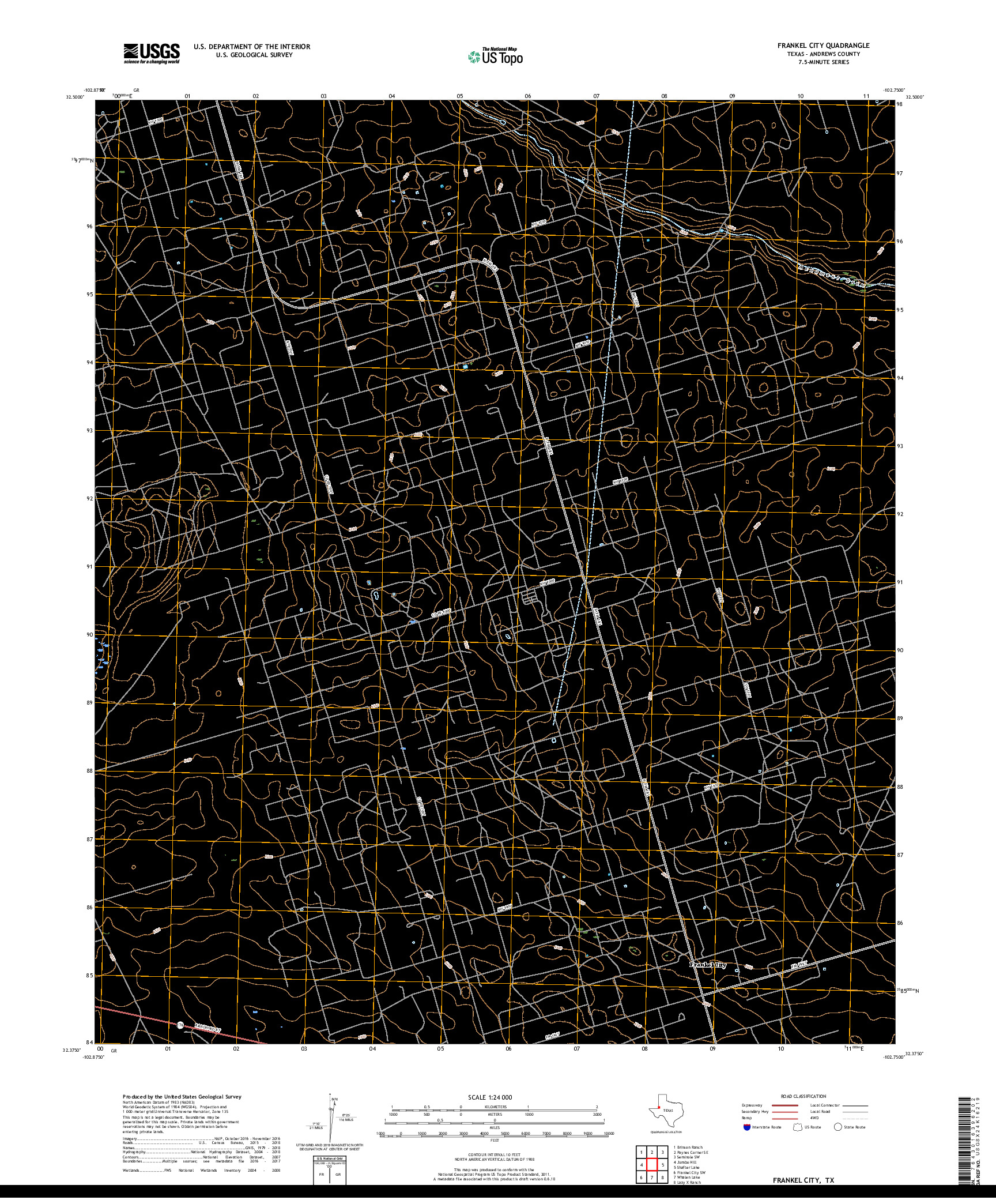 USGS US TOPO 7.5-MINUTE MAP FOR FRANKEL CITY, TX 2019