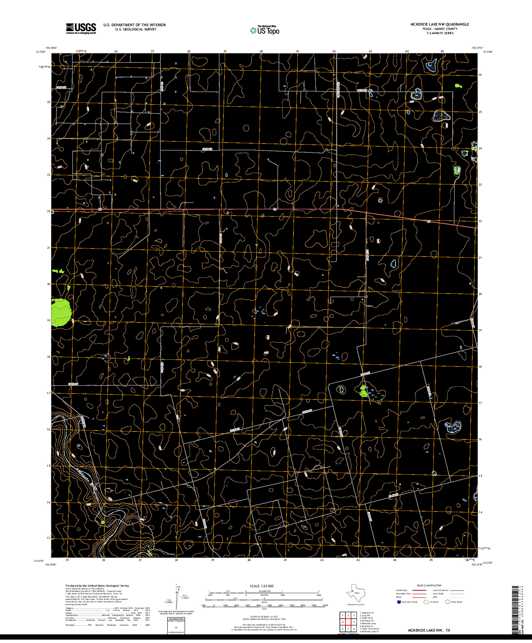 USGS US TOPO 7.5-MINUTE MAP FOR MCKENZIE LAKE NW, TX 2019