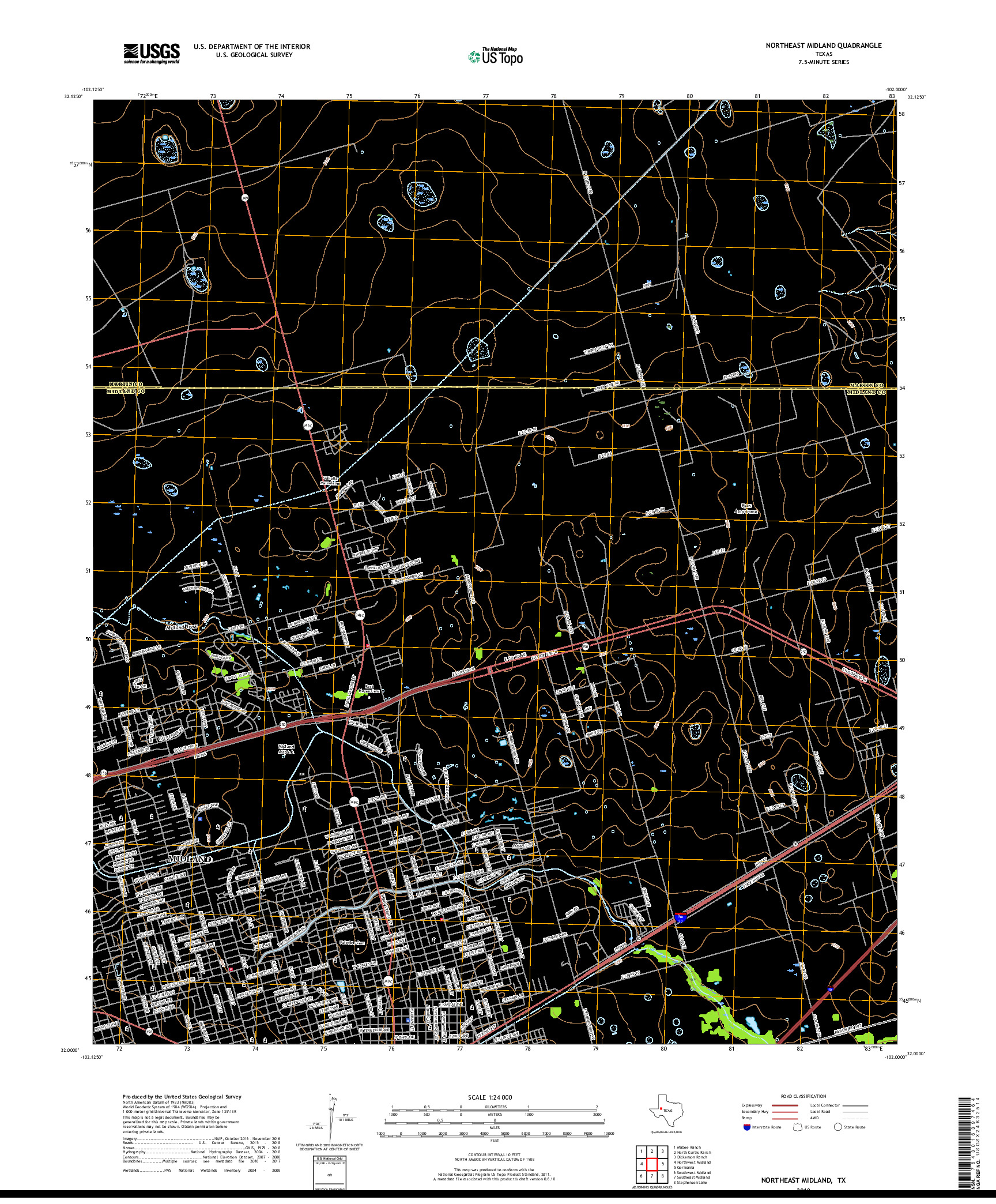 USGS US TOPO 7.5-MINUTE MAP FOR NORTHEAST MIDLAND, TX 2019
