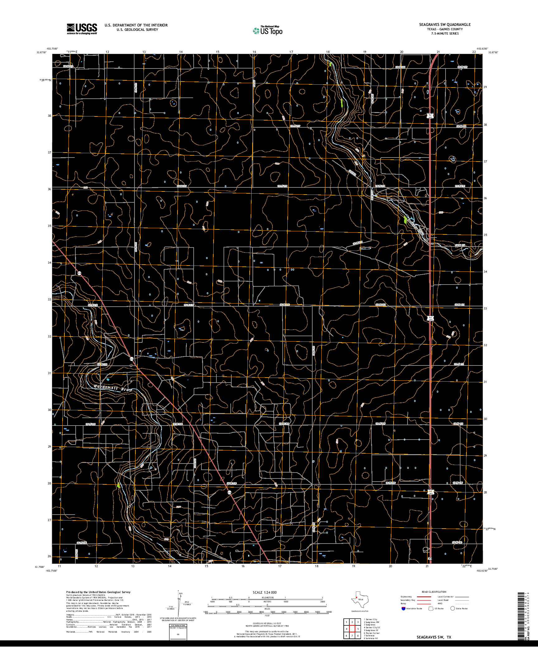 USGS US TOPO 7.5-MINUTE MAP FOR SEAGRAVES SW, TX 2019