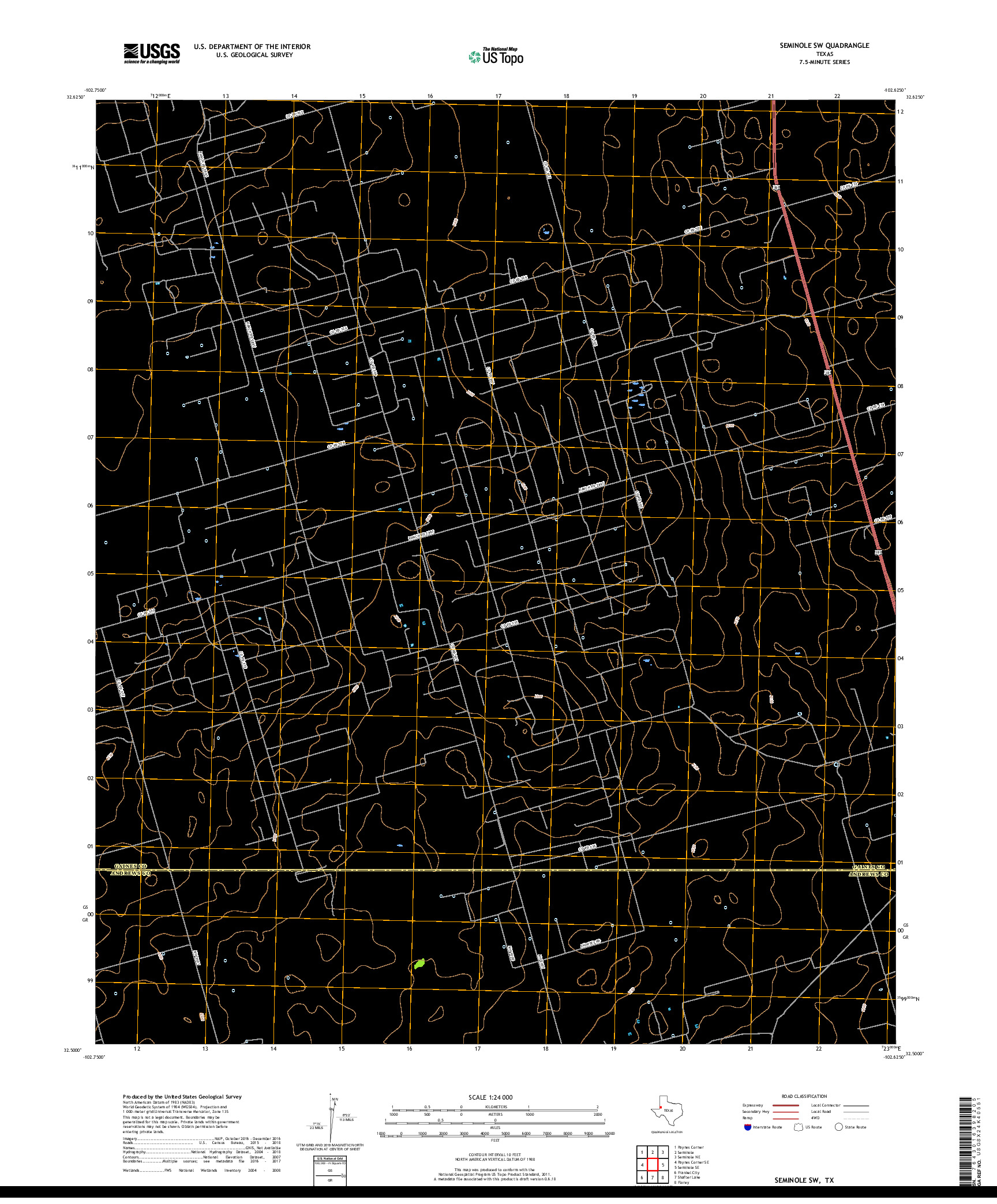 USGS US TOPO 7.5-MINUTE MAP FOR SEMINOLE SW, TX 2019