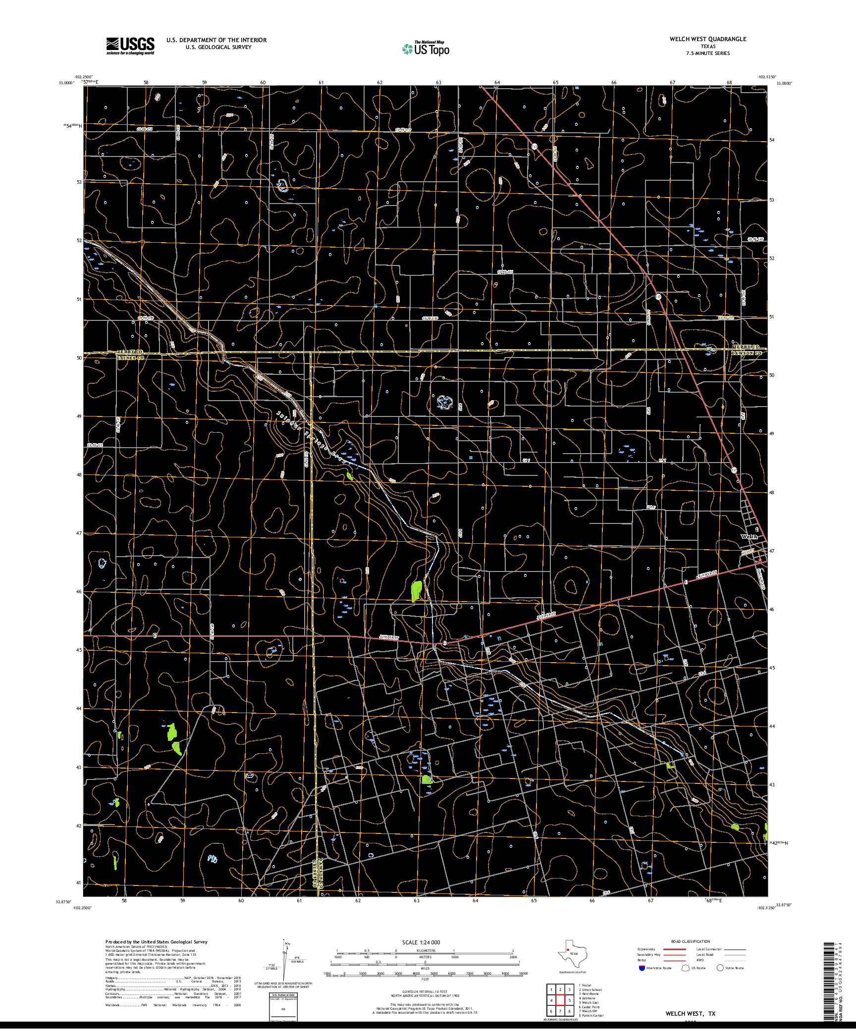 USGS US TOPO 7.5-MINUTE MAP FOR WELCH WEST, TX 2019