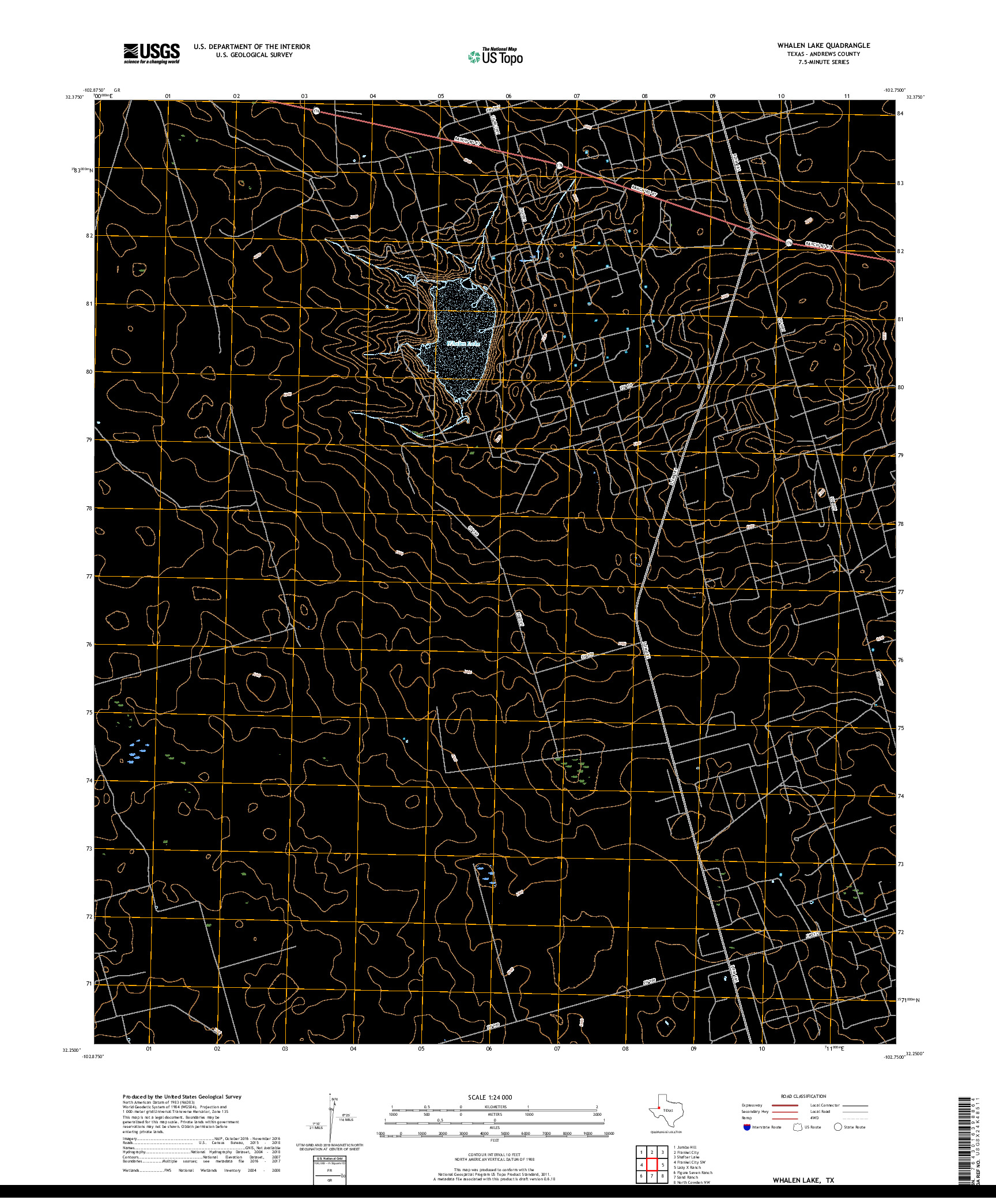 USGS US TOPO 7.5-MINUTE MAP FOR WHALEN LAKE, TX 2019