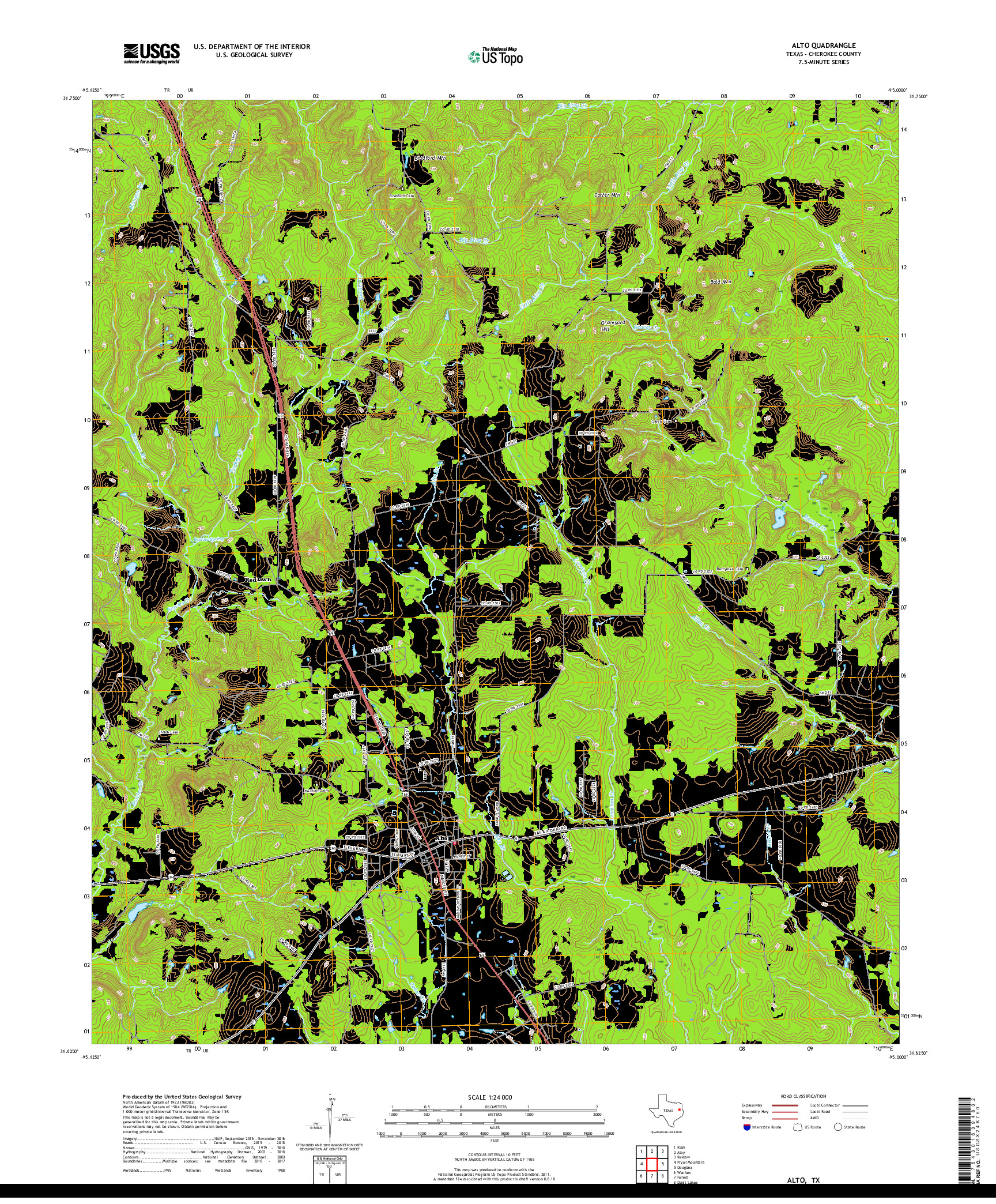 USGS US TOPO 7.5-MINUTE MAP FOR ALTO, TX 2019