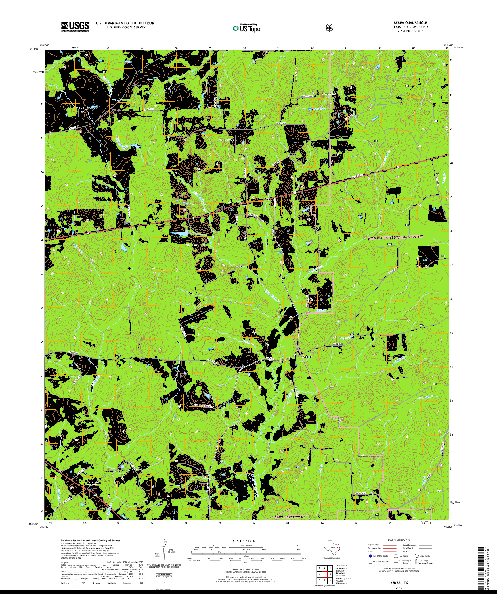 USGS US TOPO 7.5-MINUTE MAP FOR BEREA, TX 2019