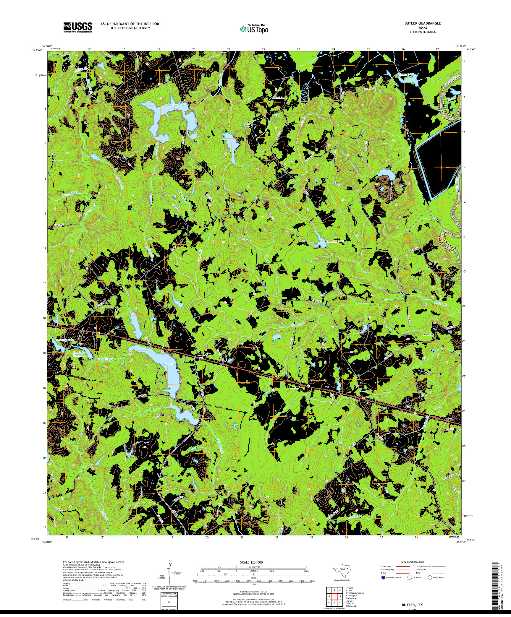 USGS US TOPO 7.5-MINUTE MAP FOR BUTLER, TX 2019