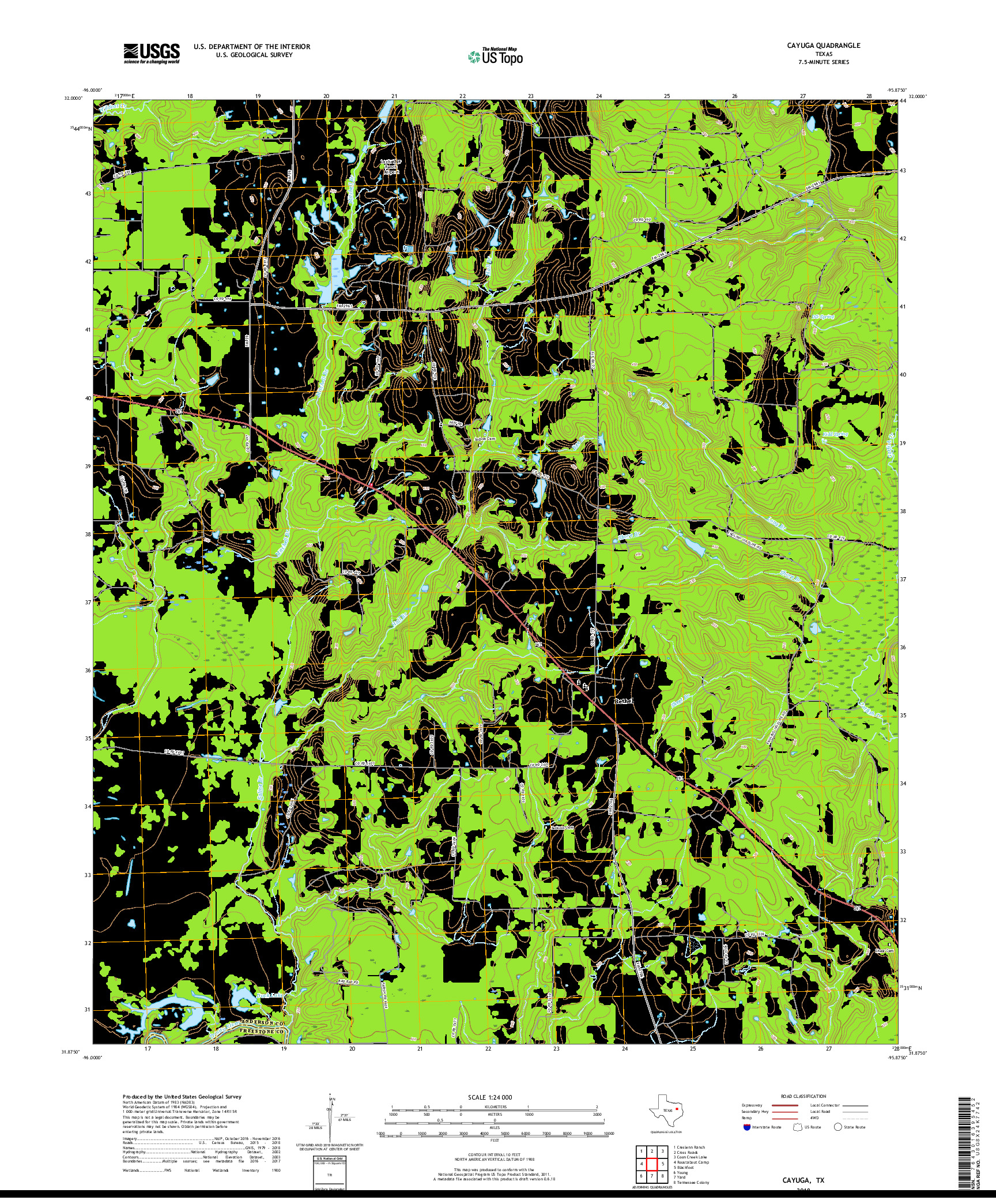 USGS US TOPO 7.5-MINUTE MAP FOR CAYUGA, TX 2019