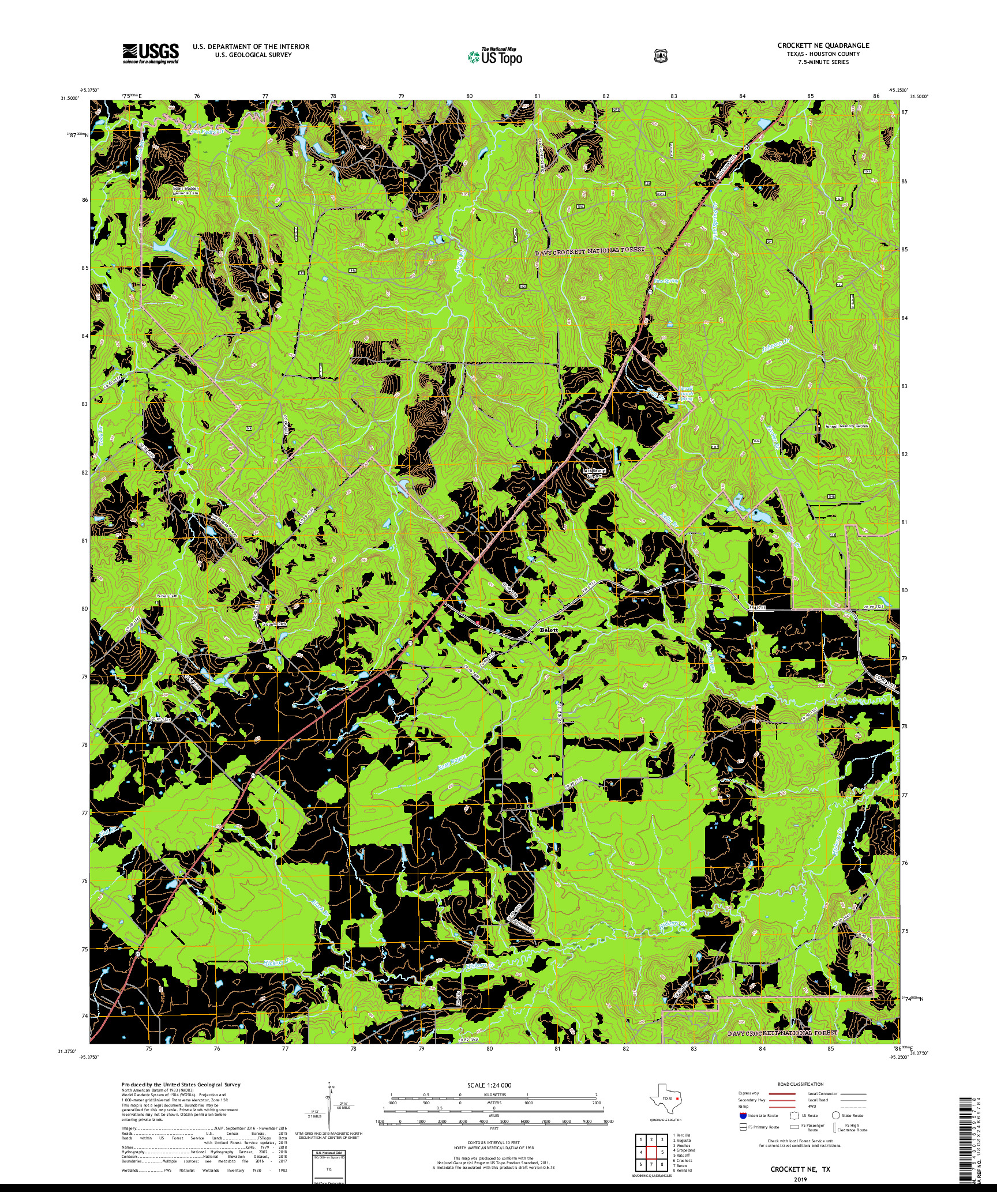 USGS US TOPO 7.5-MINUTE MAP FOR CROCKETT NE, TX 2019