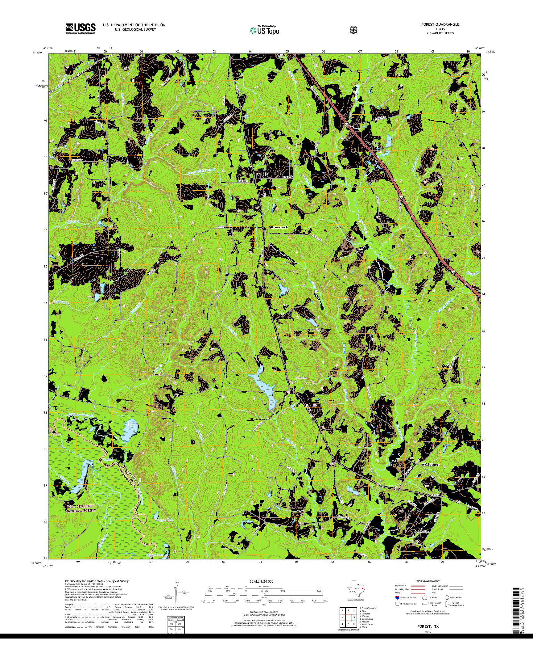 USGS US TOPO 7.5-MINUTE MAP FOR FOREST, TX 2019