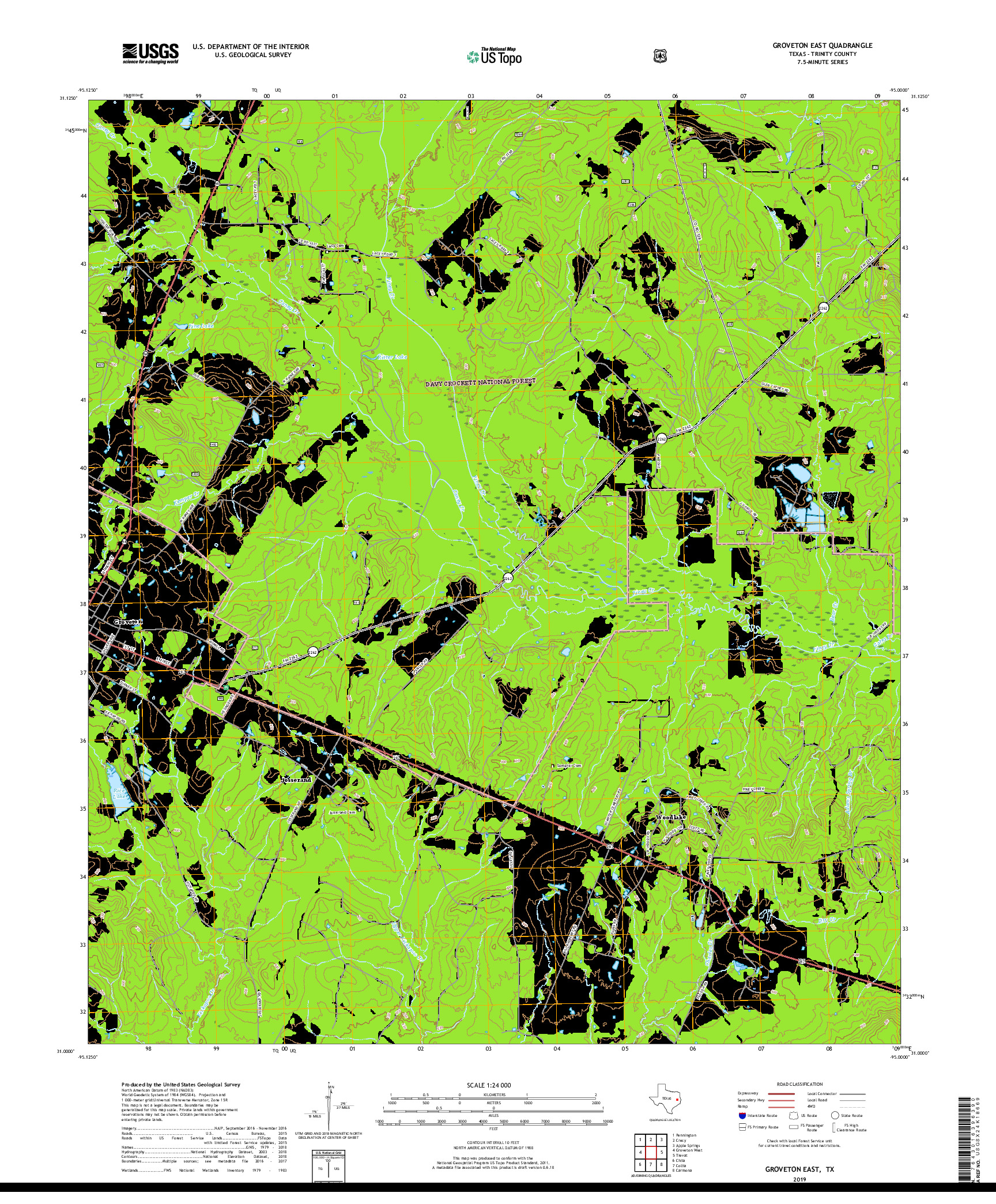 USGS US TOPO 7.5-MINUTE MAP FOR GROVETON EAST, TX 2019