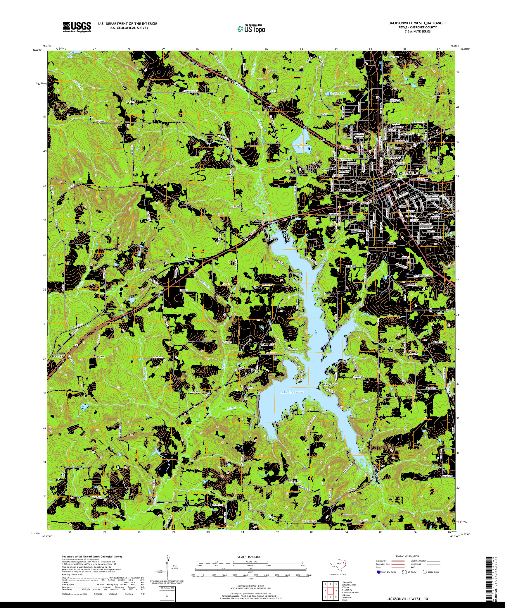 USGS US TOPO 7.5-MINUTE MAP FOR JACKSONVILLE WEST, TX 2019