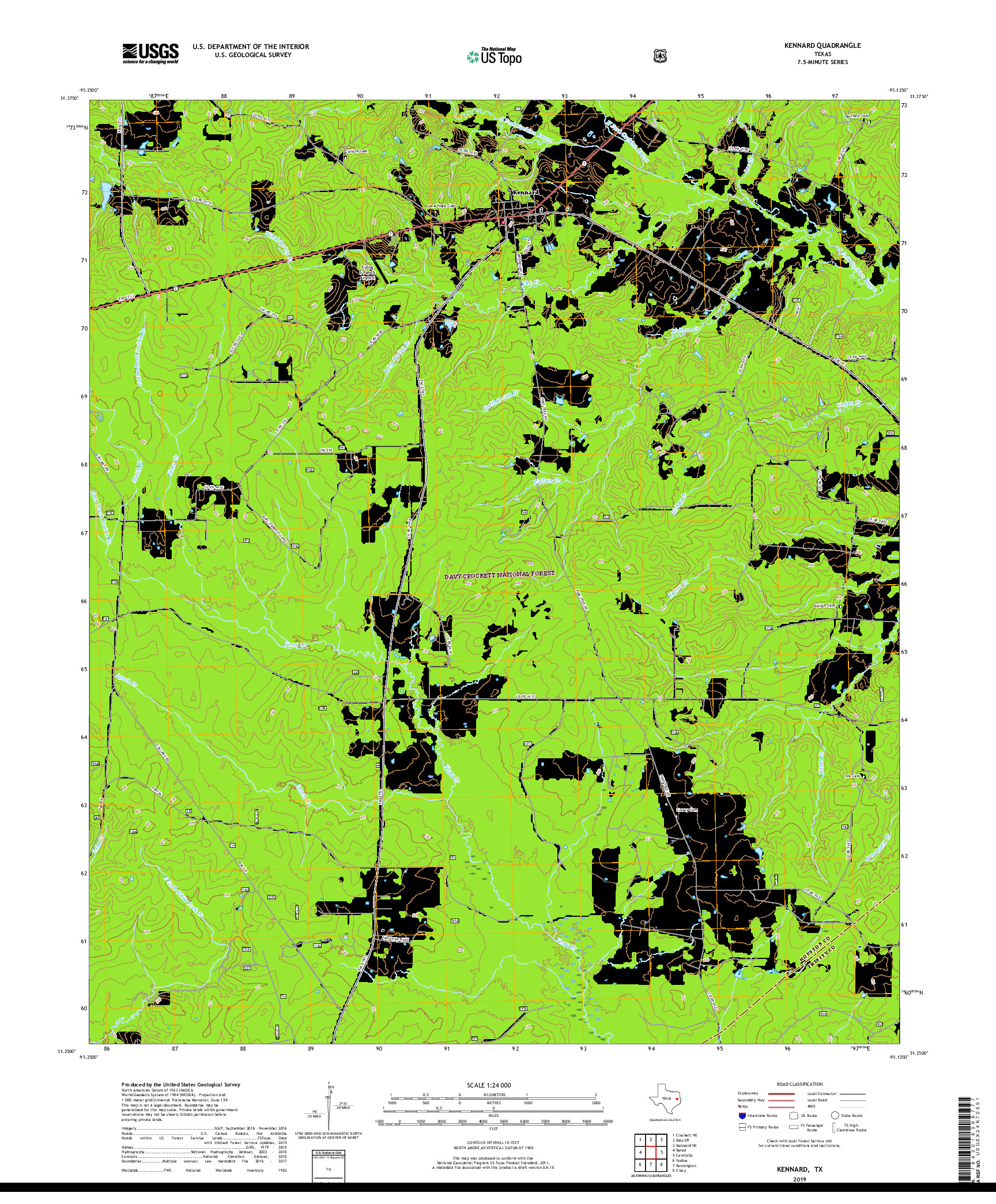 USGS US TOPO 7.5-MINUTE MAP FOR KENNARD, TX 2019