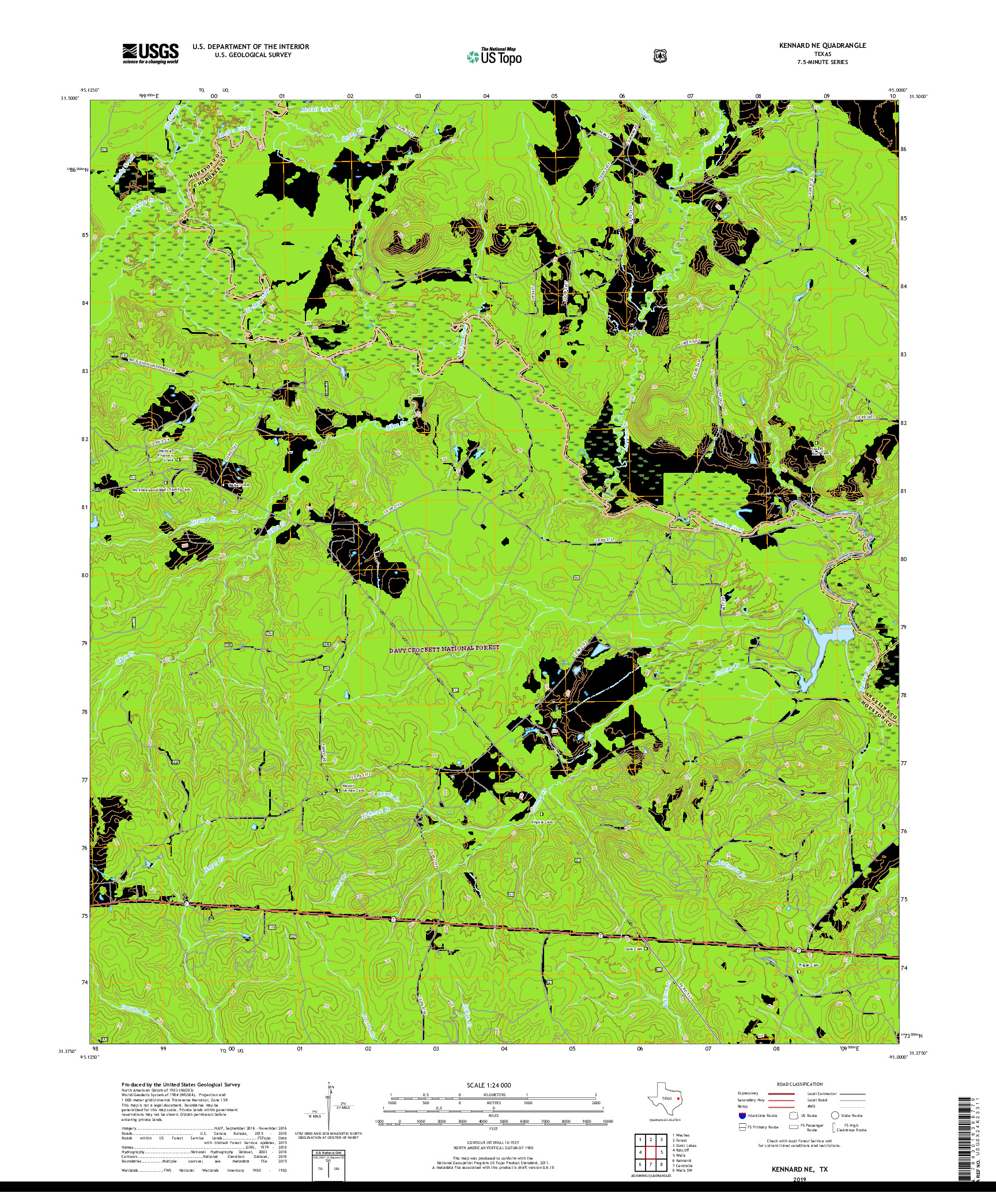 USGS US TOPO 7.5-MINUTE MAP FOR KENNARD NE, TX 2019