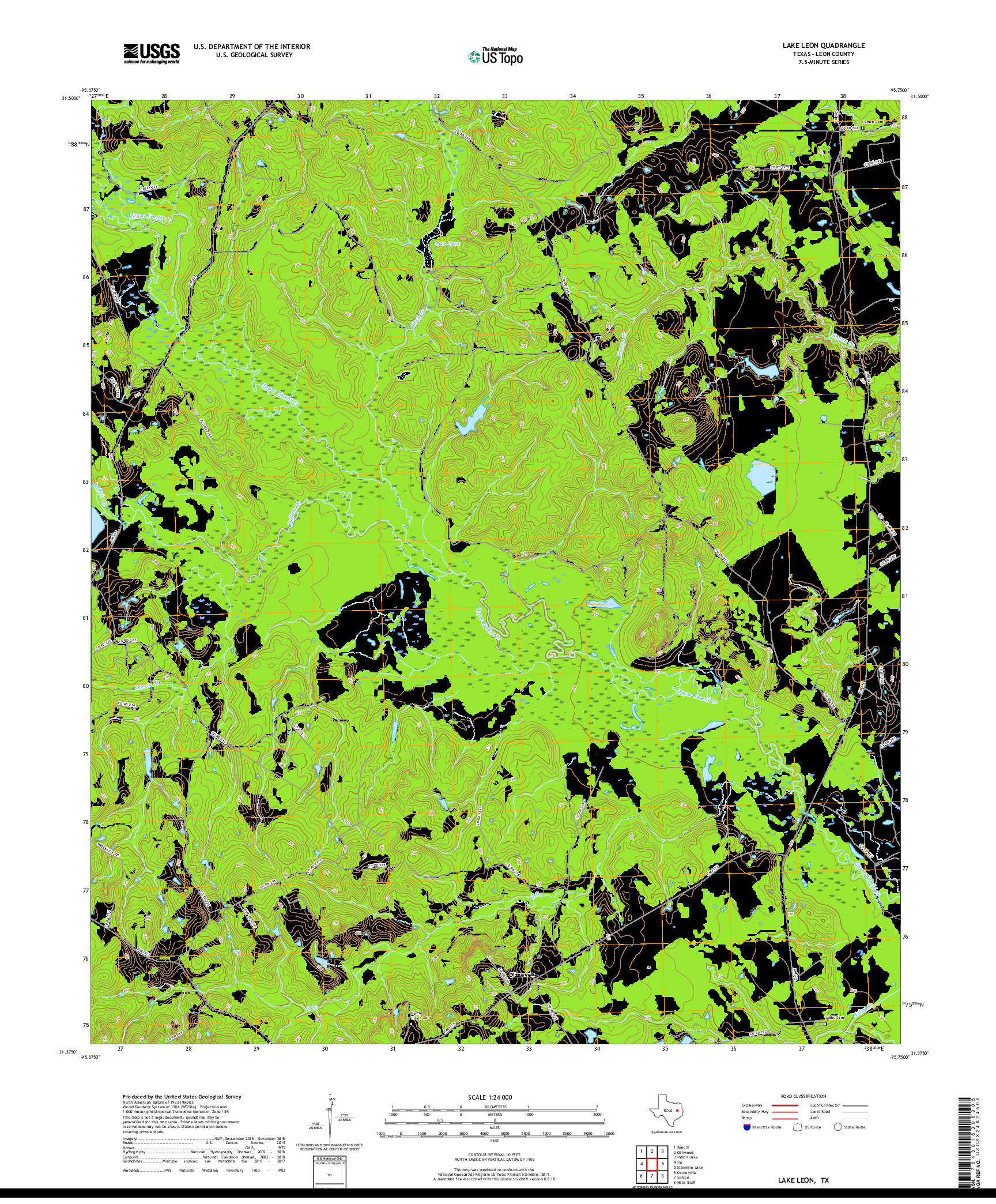 USGS US TOPO 7.5-MINUTE MAP FOR LAKE LEON, TX 2019