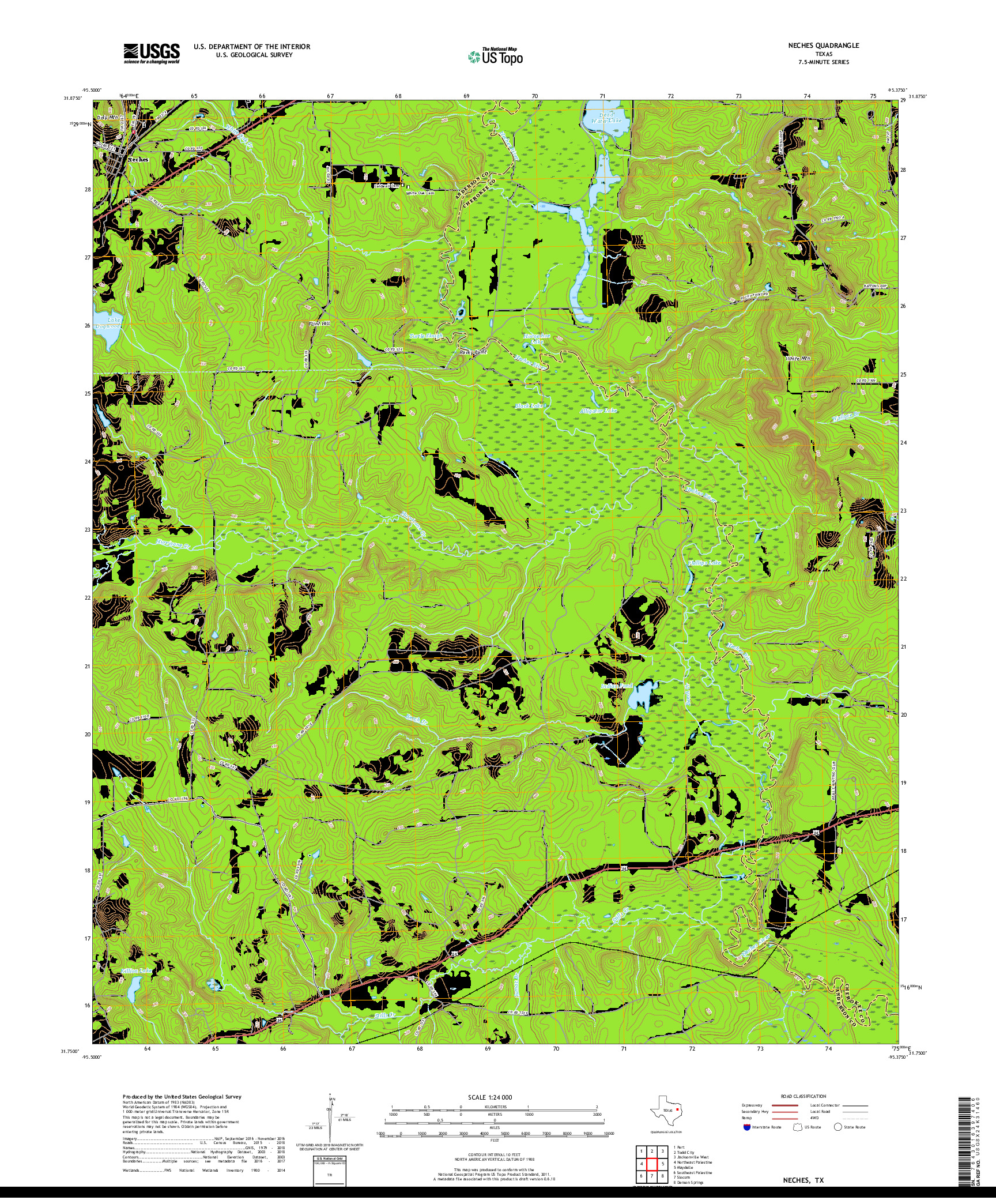 USGS US TOPO 7.5-MINUTE MAP FOR NECHES, TX 2019