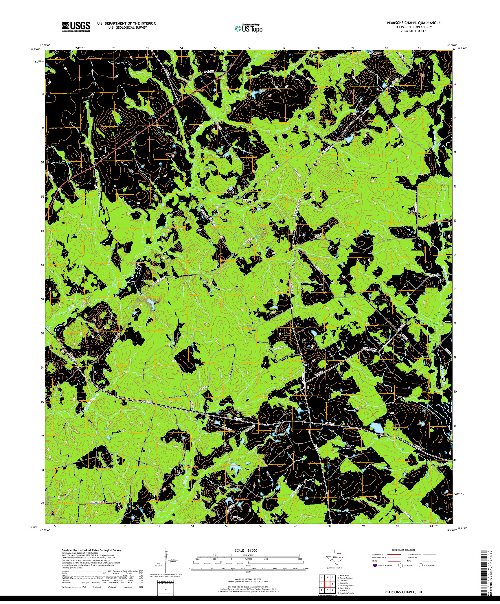 USGS US TOPO 7.5-MINUTE MAP FOR PEARSONS CHAPEL, TX 2019