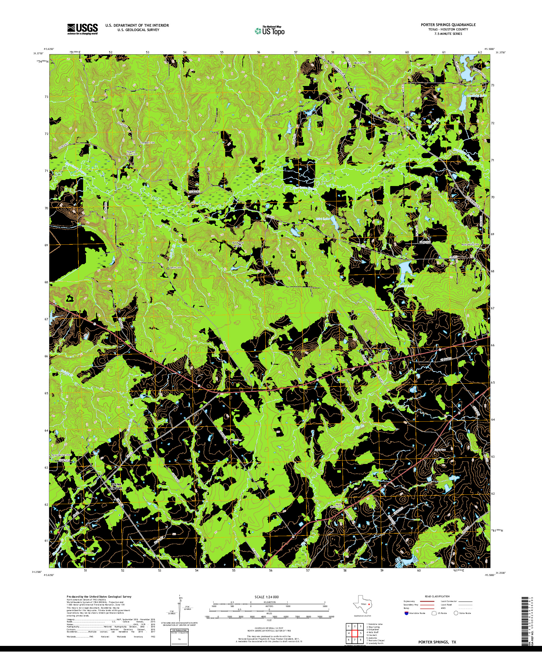 USGS US TOPO 7.5-MINUTE MAP FOR PORTER SPRINGS, TX 2019