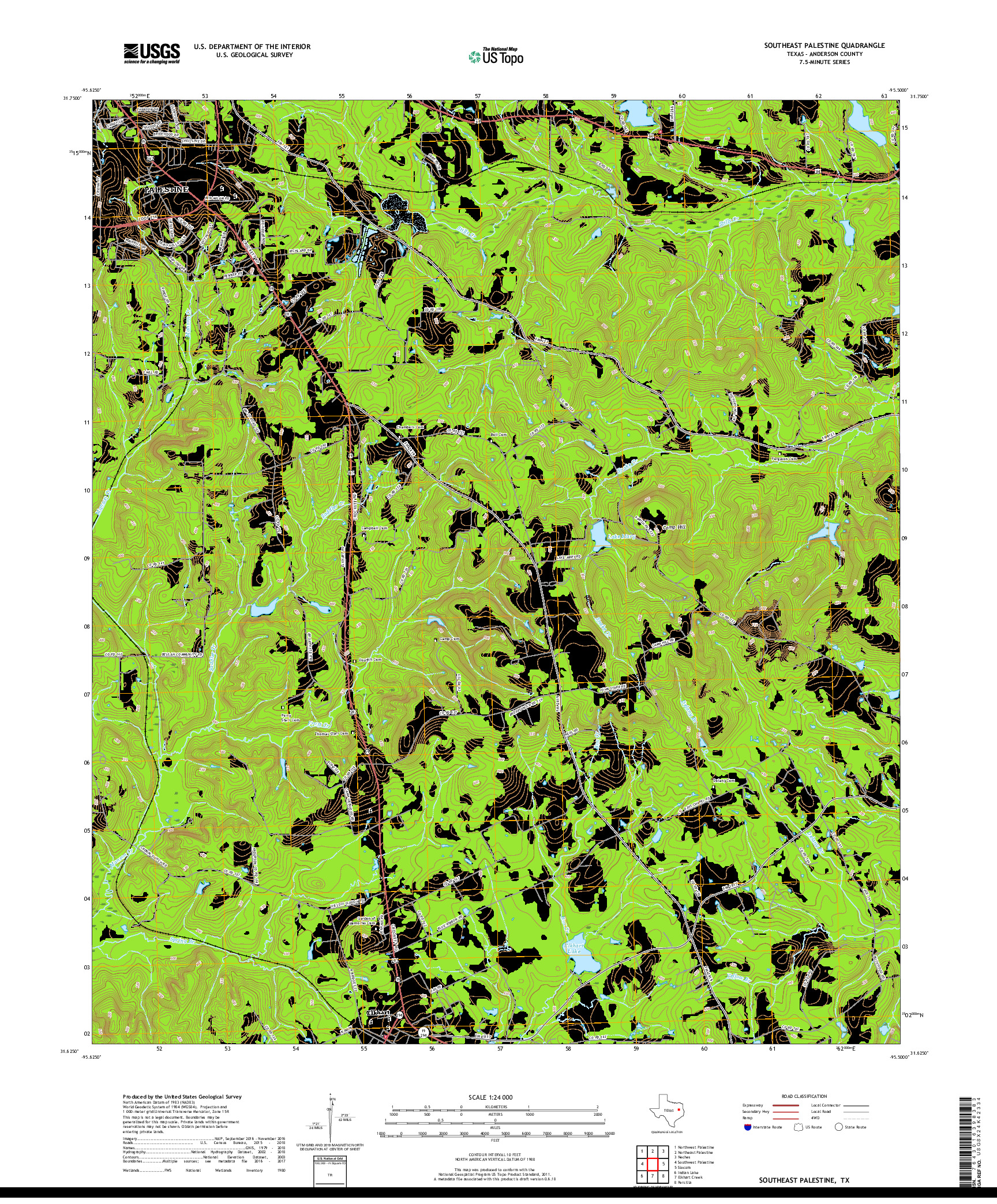 USGS US TOPO 7.5-MINUTE MAP FOR SOUTHEAST PALESTINE, TX 2019