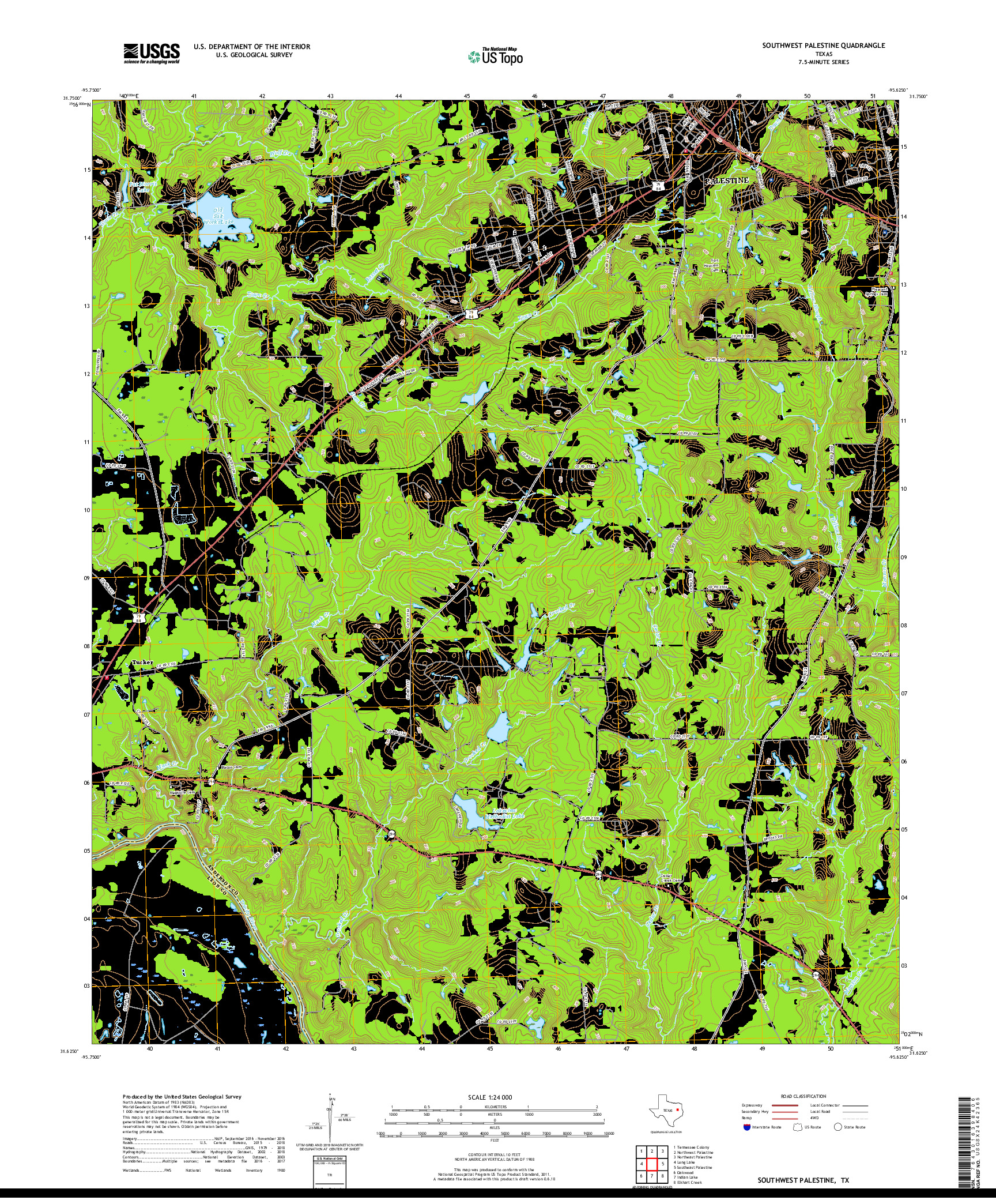 USGS US TOPO 7.5-MINUTE MAP FOR SOUTHWEST PALESTINE, TX 2019