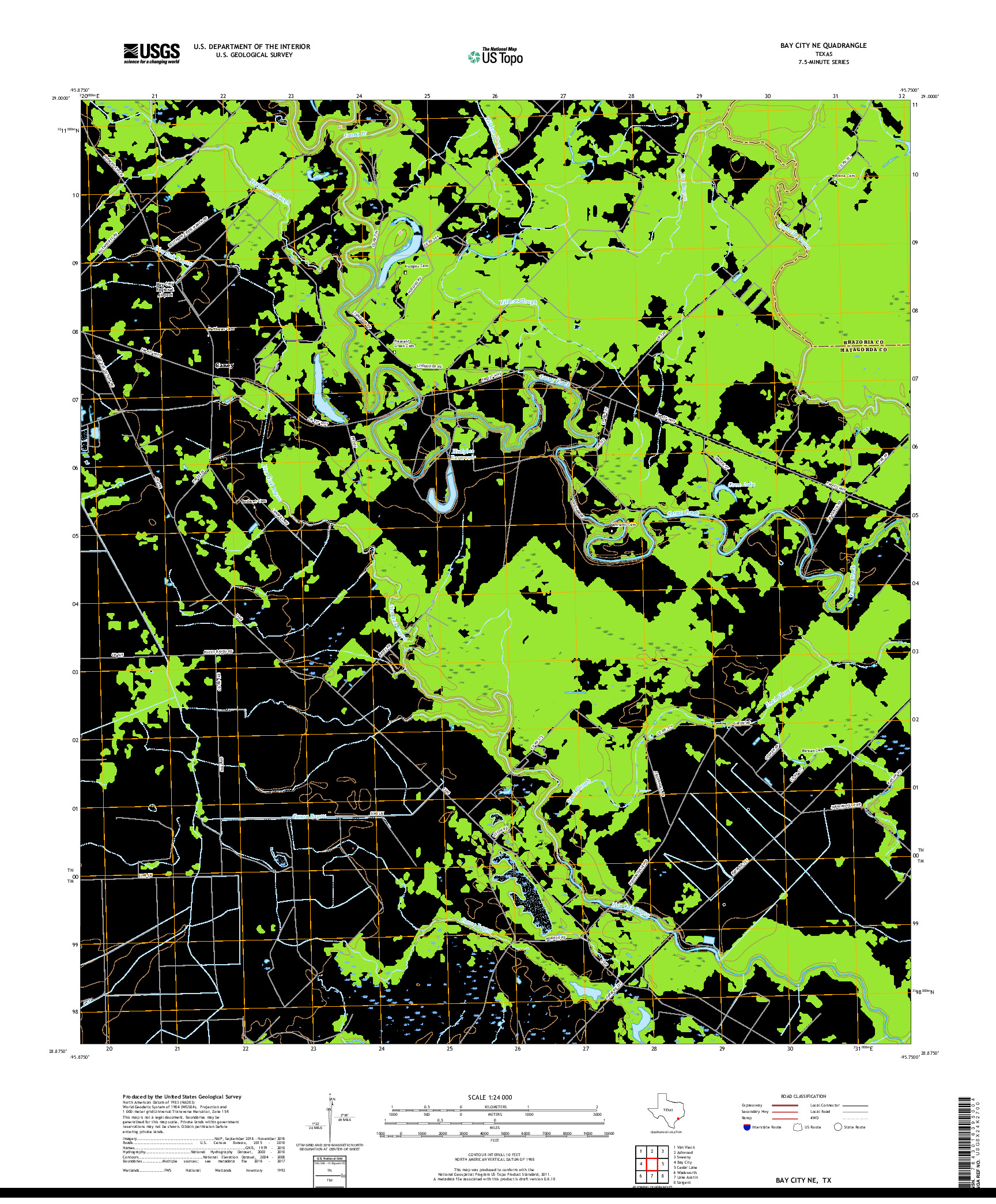 USGS US TOPO 7.5-MINUTE MAP FOR BAY CITY NE, TX 2019