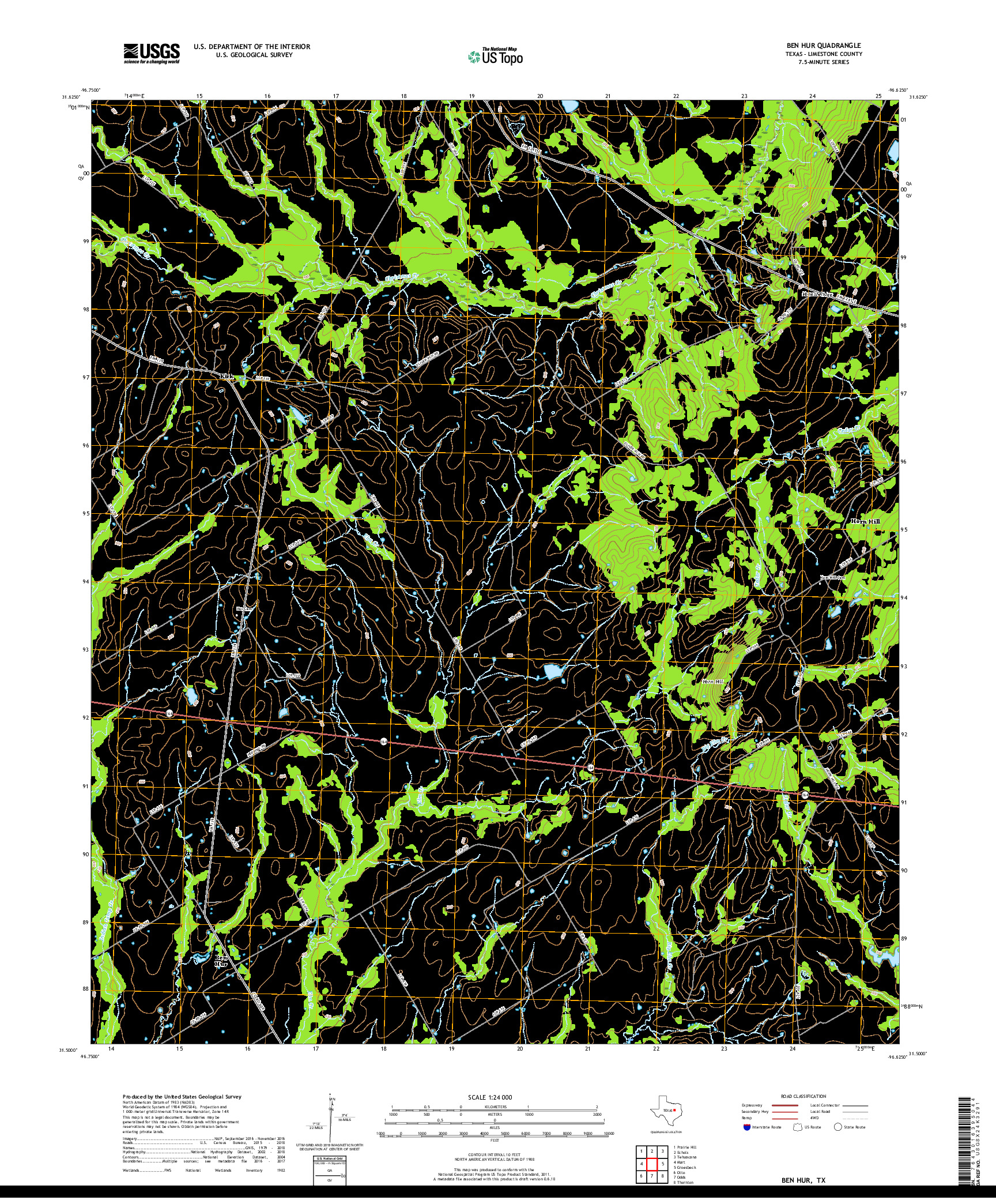 USGS US TOPO 7.5-MINUTE MAP FOR BEN HUR, TX 2019