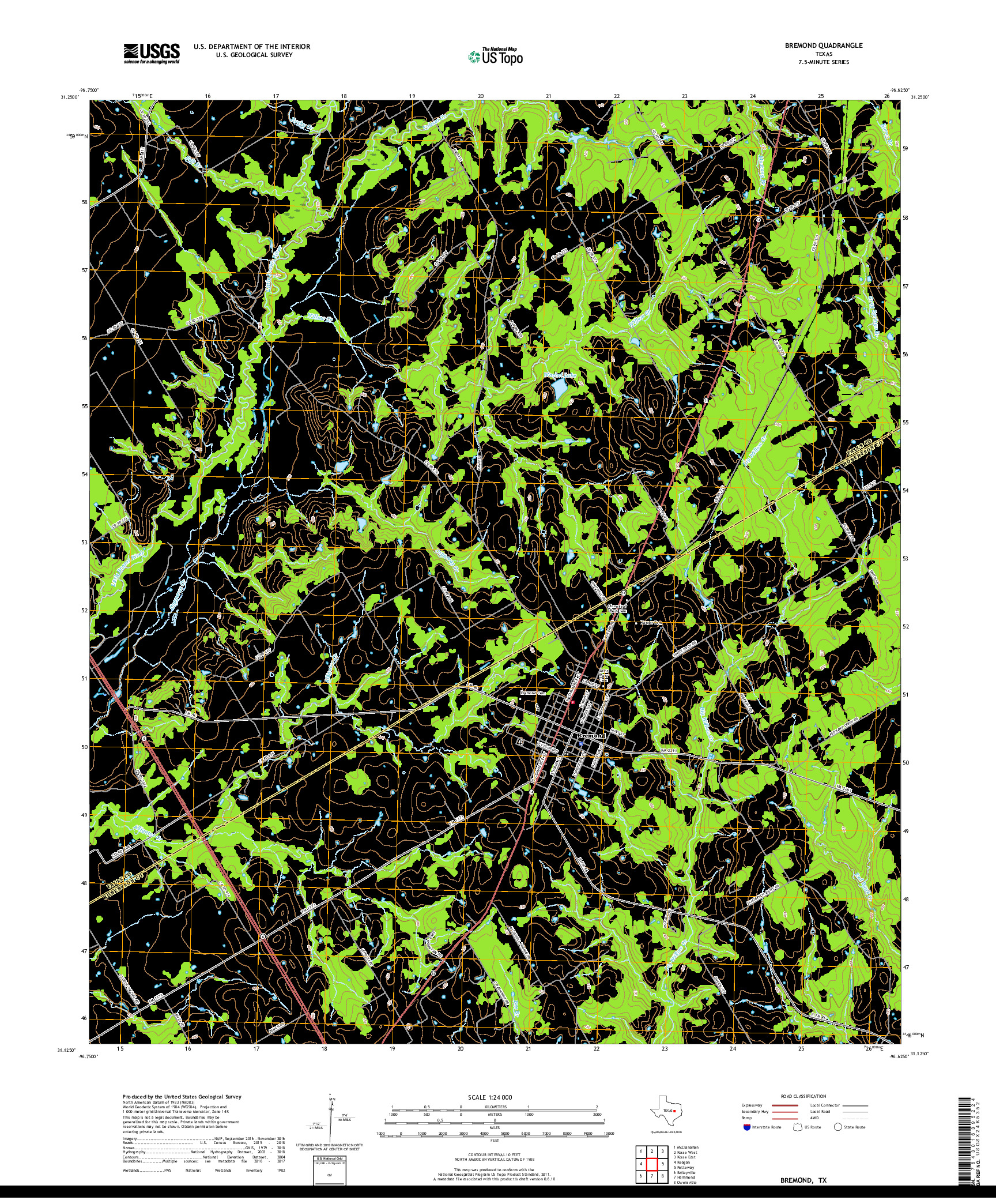 USGS US TOPO 7.5-MINUTE MAP FOR BREMOND, TX 2019