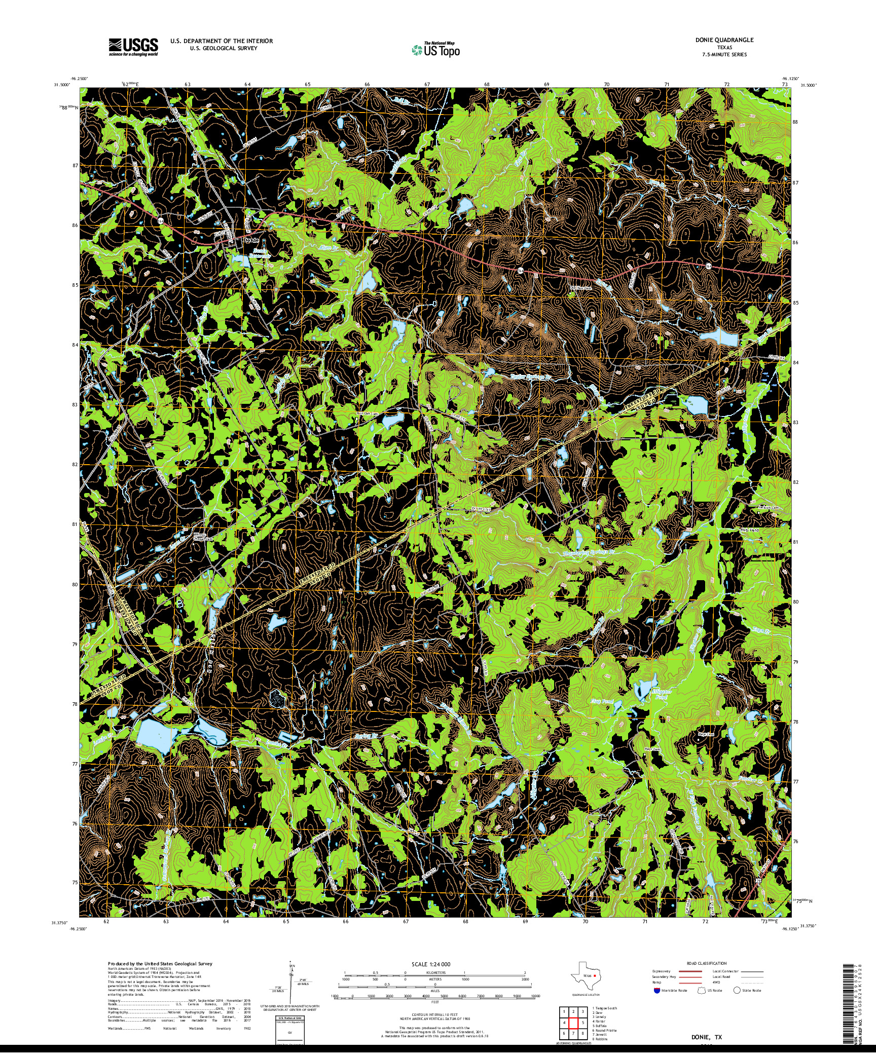 USGS US TOPO 7.5-MINUTE MAP FOR DONIE, TX 2019