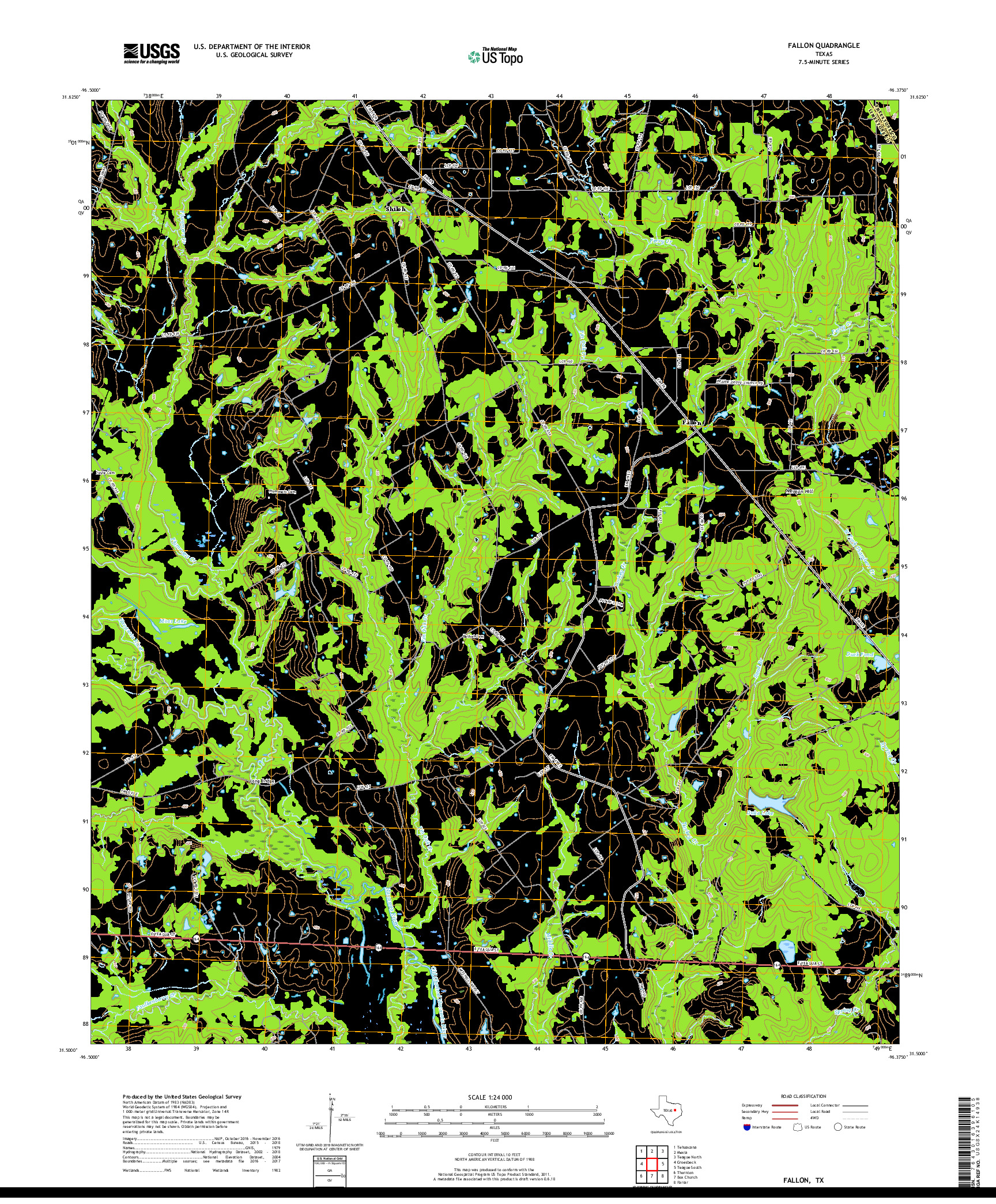 USGS US TOPO 7.5-MINUTE MAP FOR FALLON, TX 2019