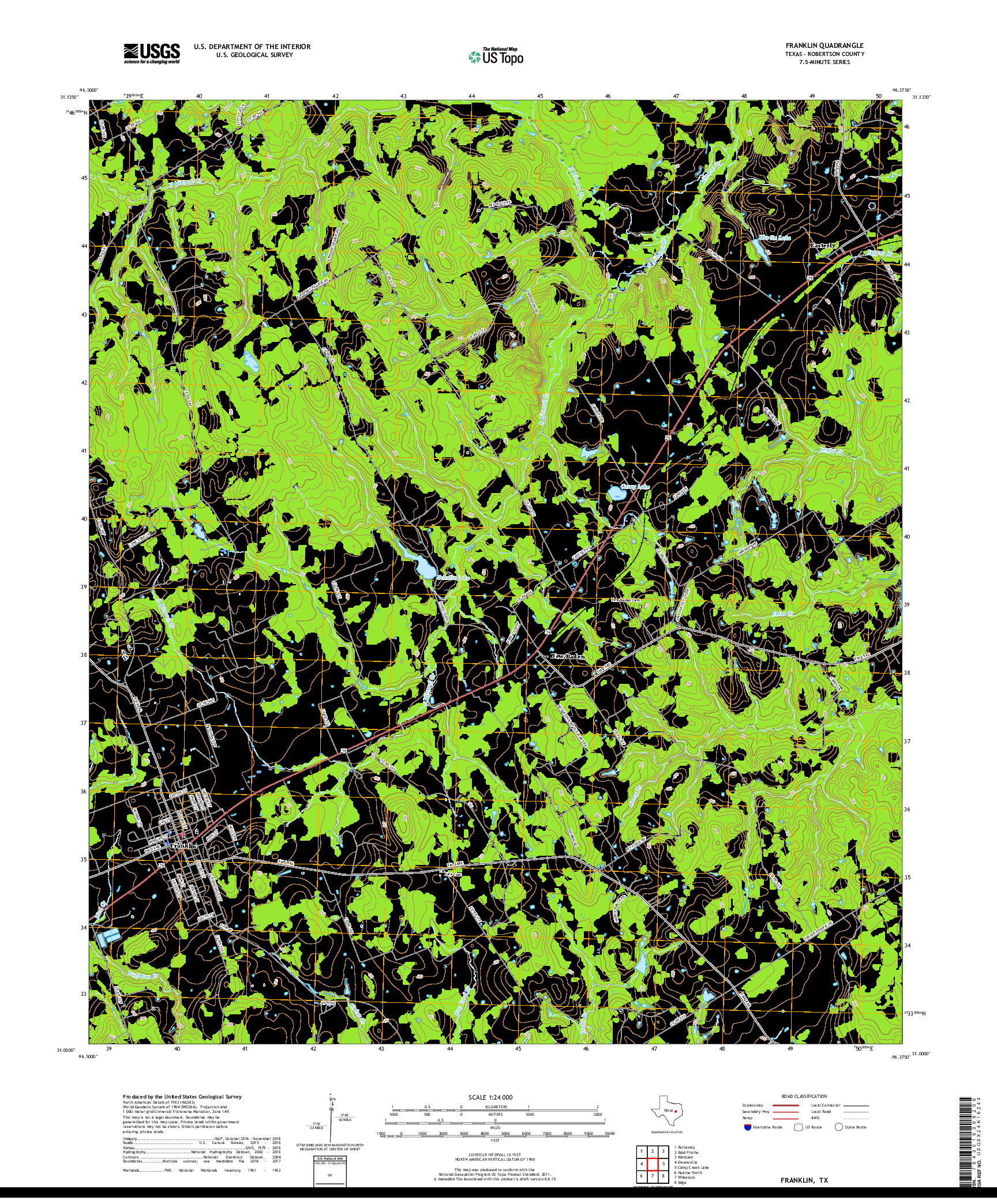 USGS US TOPO 7.5-MINUTE MAP FOR FRANKLIN, TX 2019