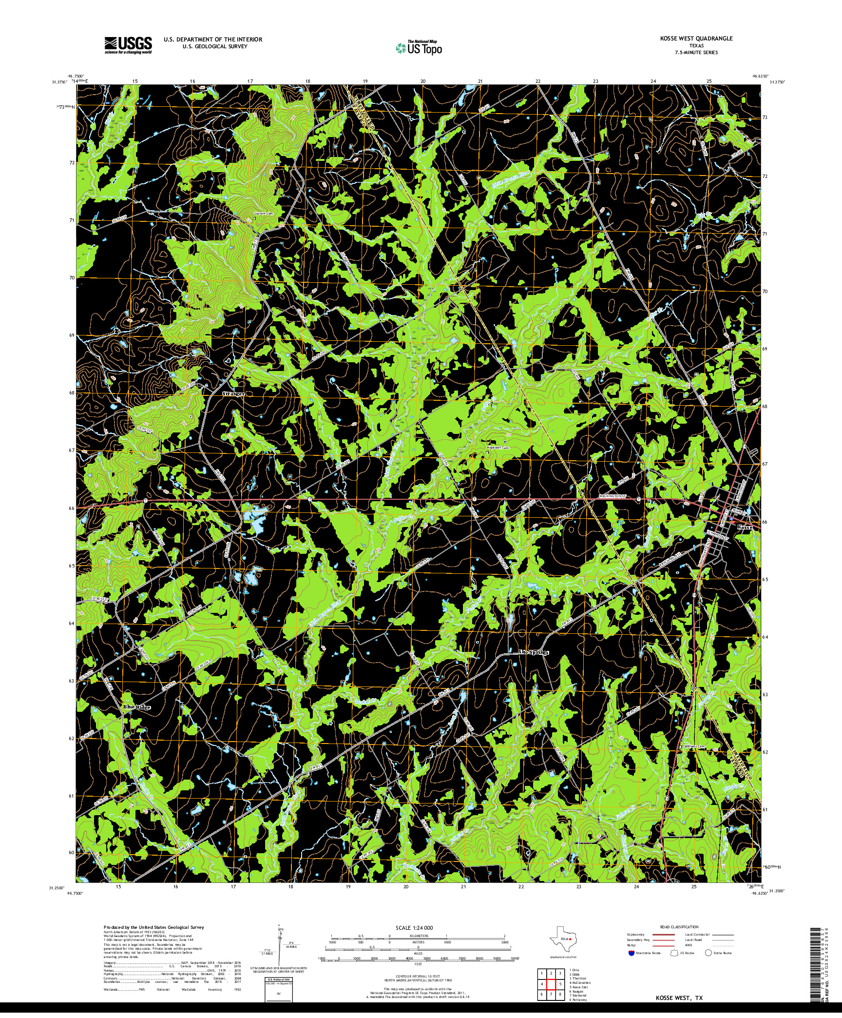 USGS US TOPO 7.5-MINUTE MAP FOR KOSSE WEST, TX 2019