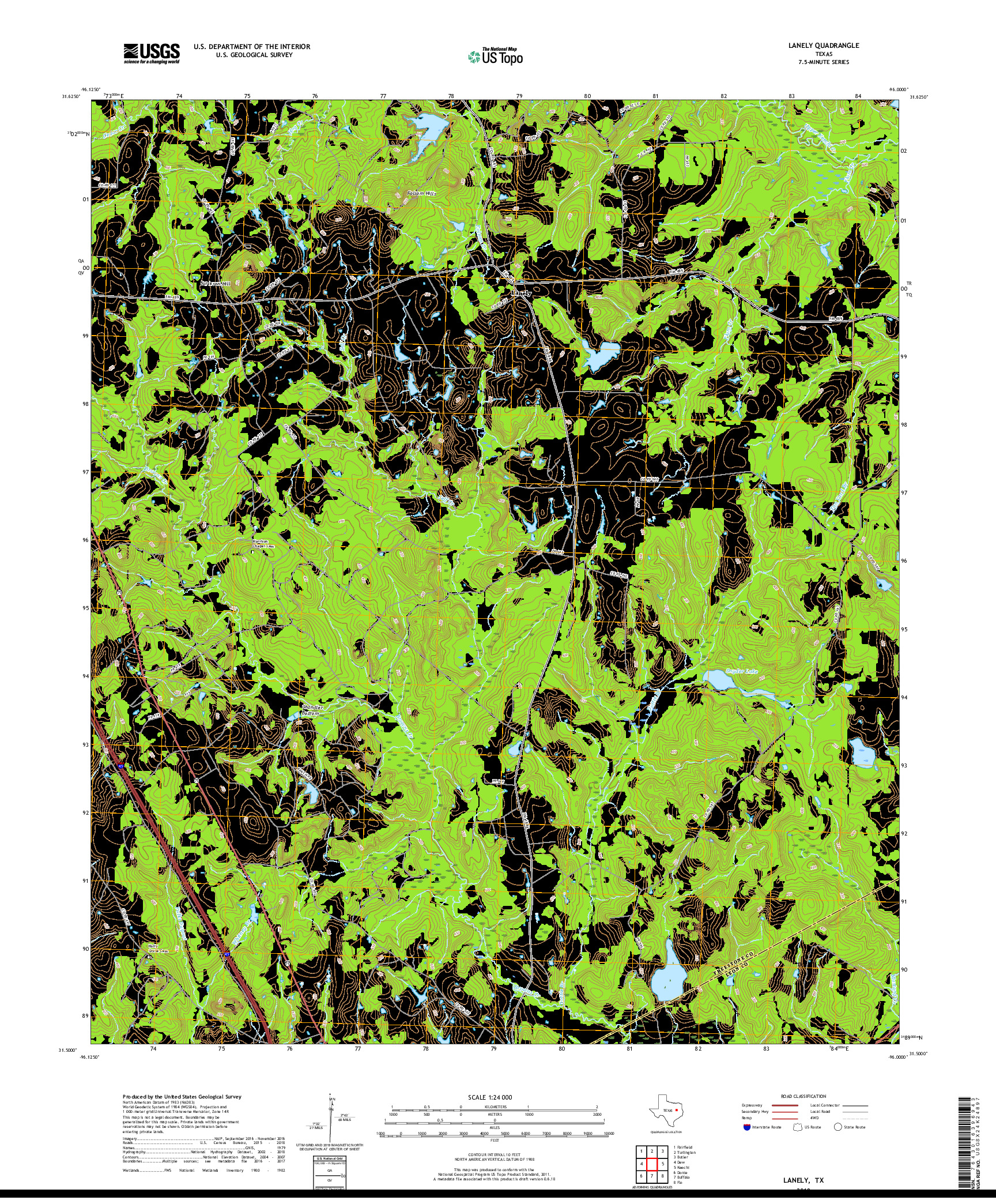 USGS US TOPO 7.5-MINUTE MAP FOR LANELY, TX 2019