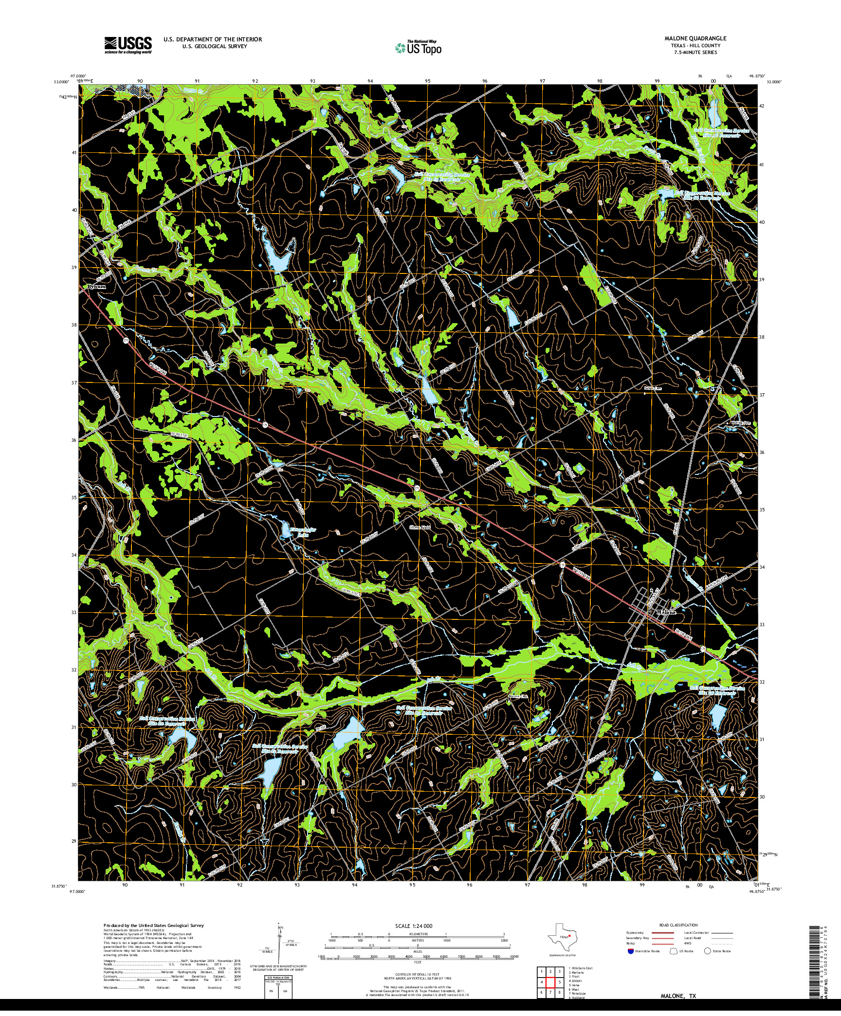 USGS US TOPO 7.5-MINUTE MAP FOR MALONE, TX 2019