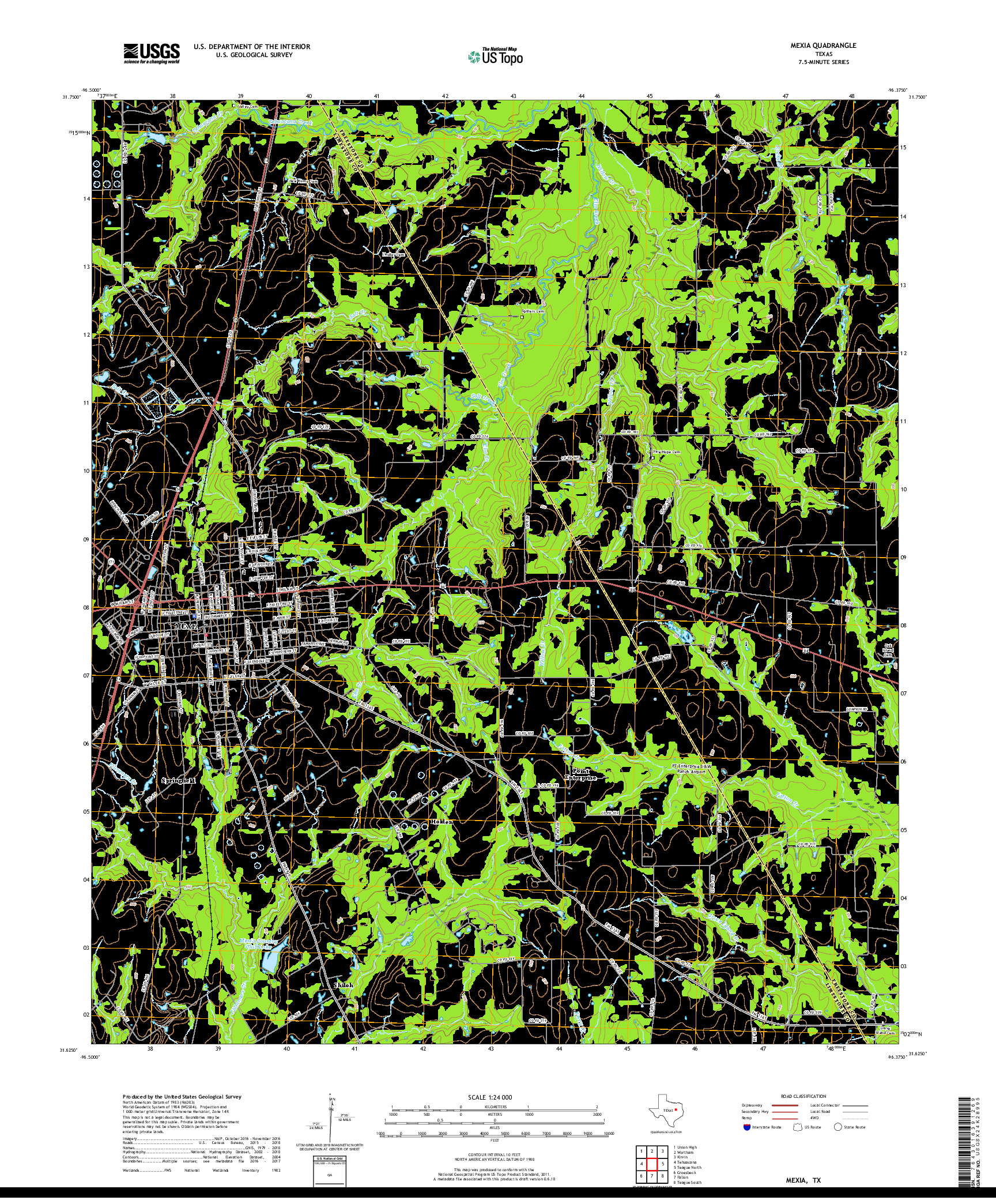 USGS US TOPO 7.5-MINUTE MAP FOR MEXIA, TX 2019