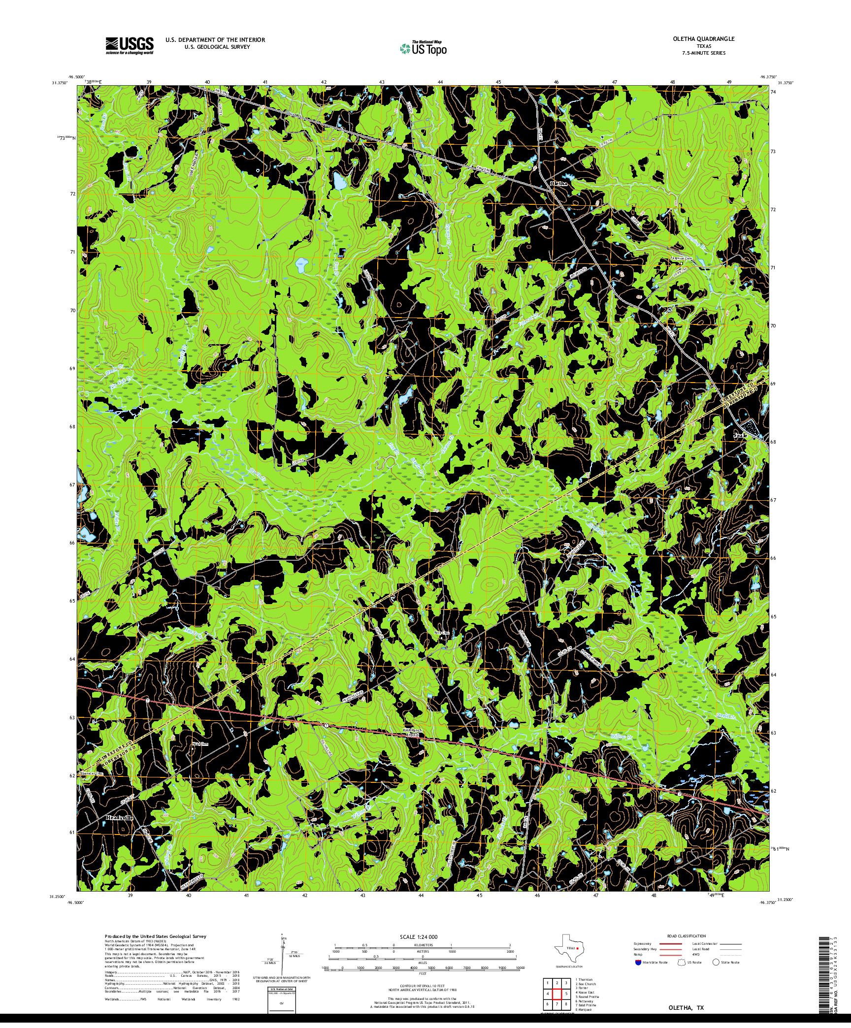 USGS US TOPO 7.5-MINUTE MAP FOR OLETHA, TX 2019